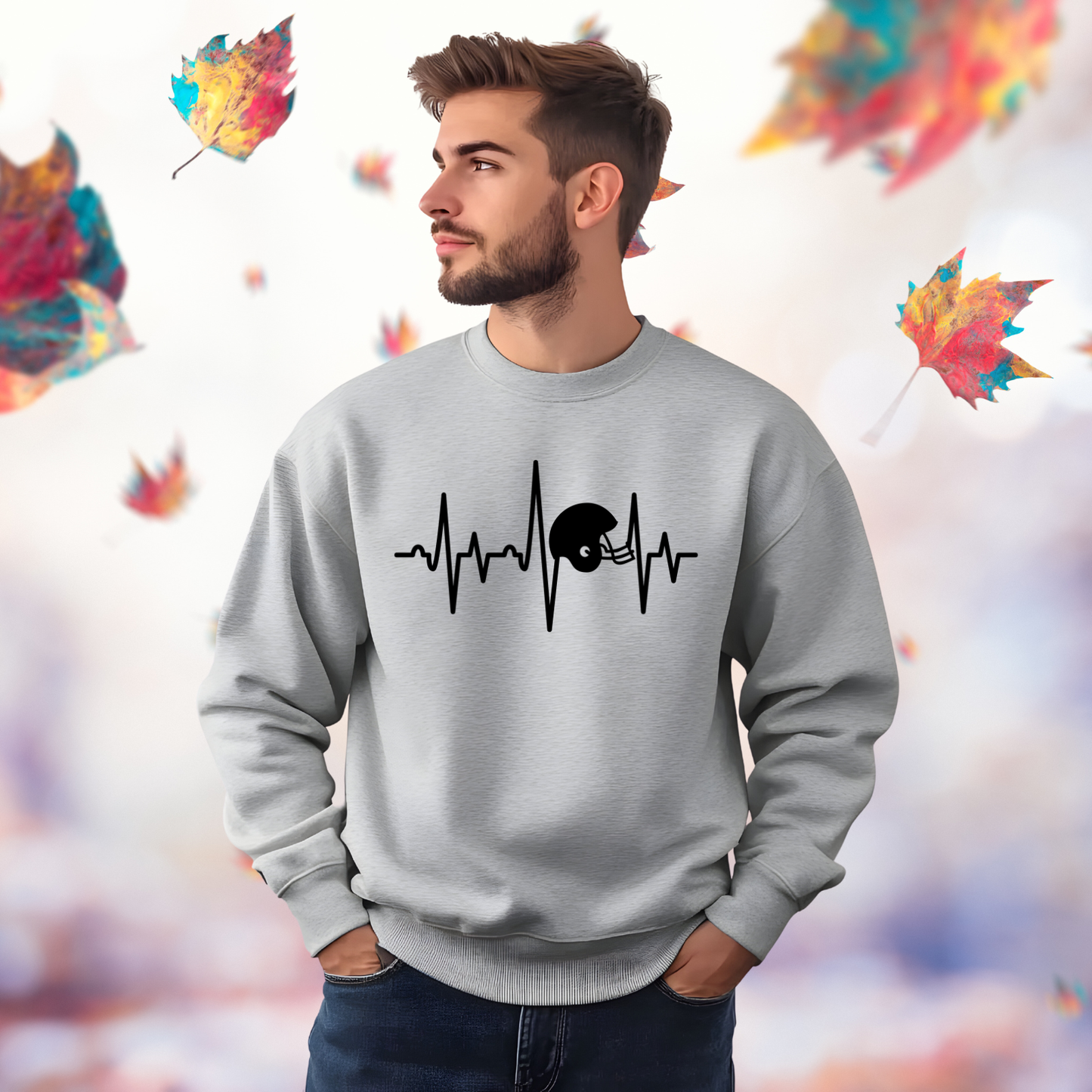 Football Helmet Heartbeat Crewneck Sweatshirt