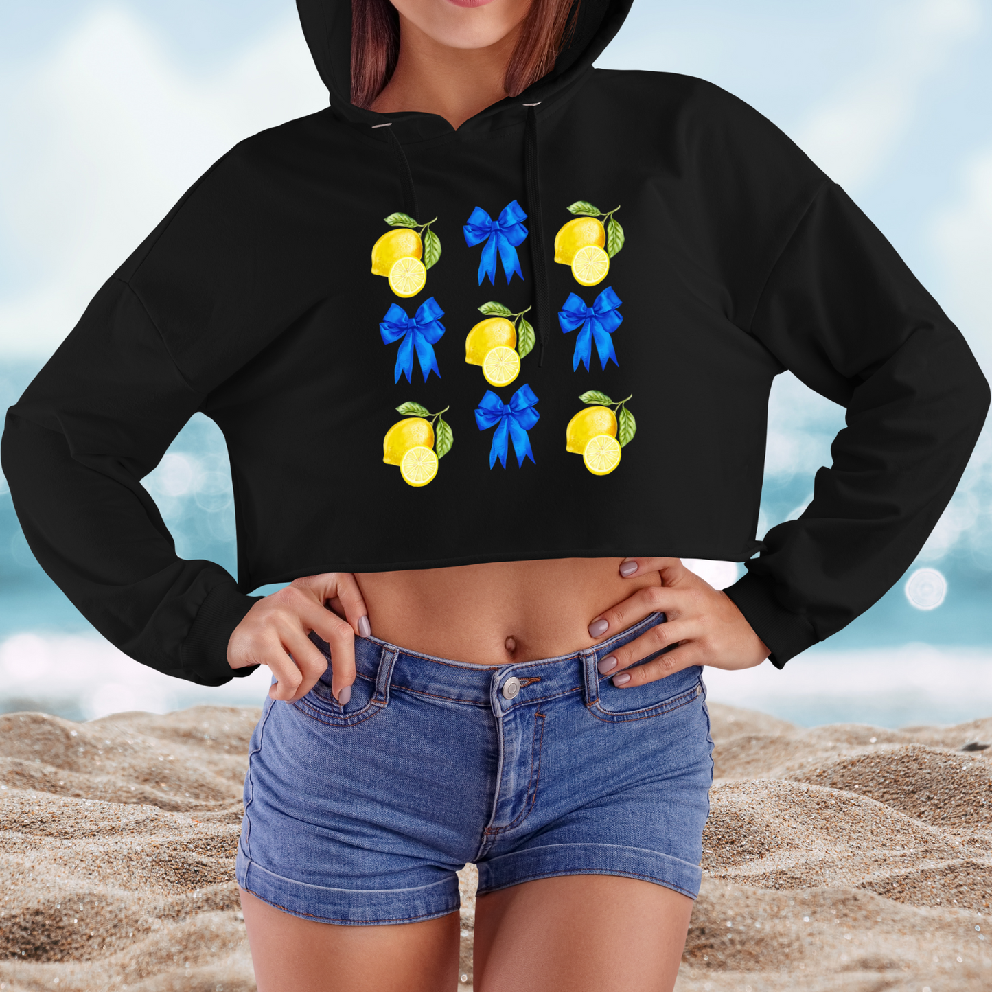 Lemons And Bows Crop Hoodie