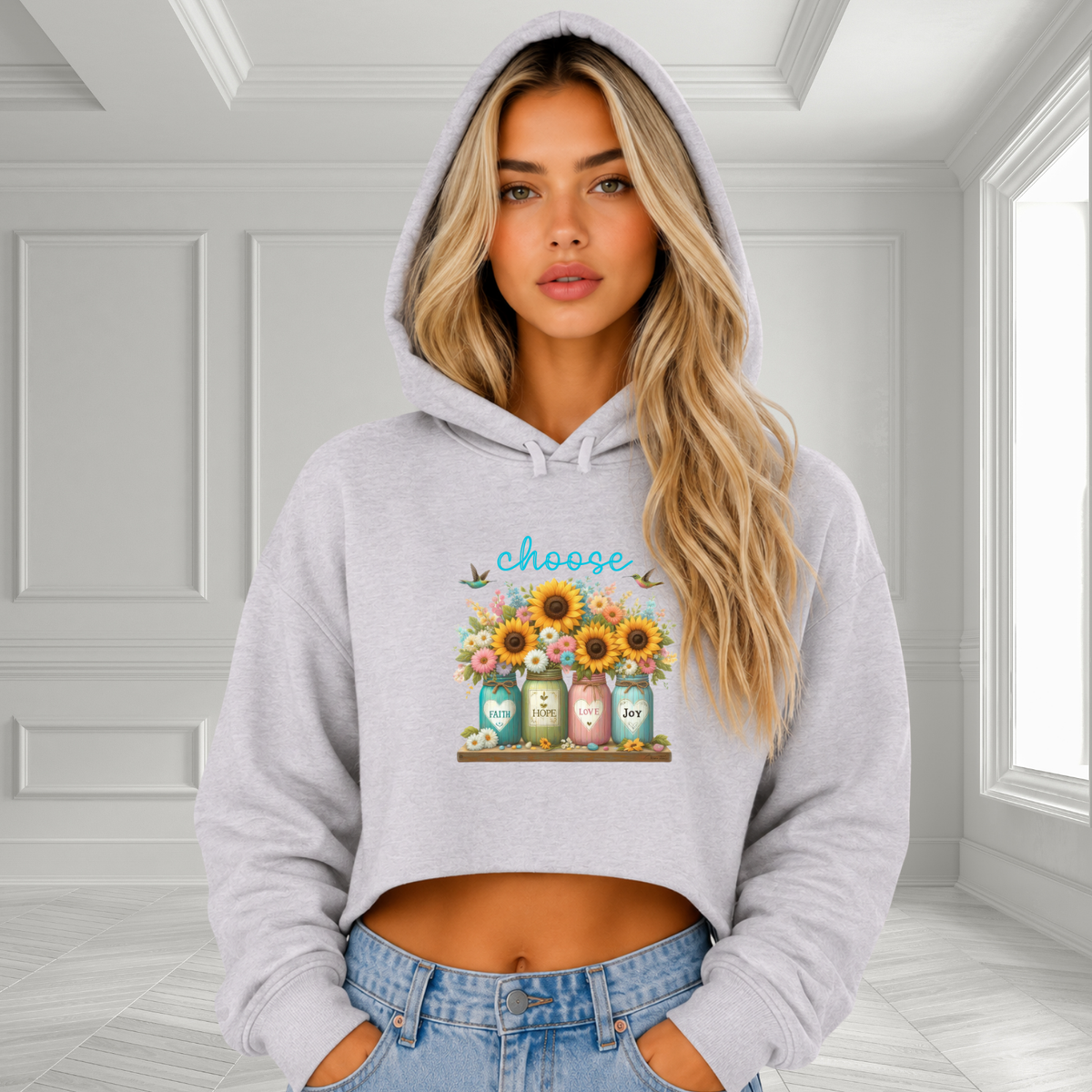 Choose Faith, Hope, Love, Joy Crop Hoodie