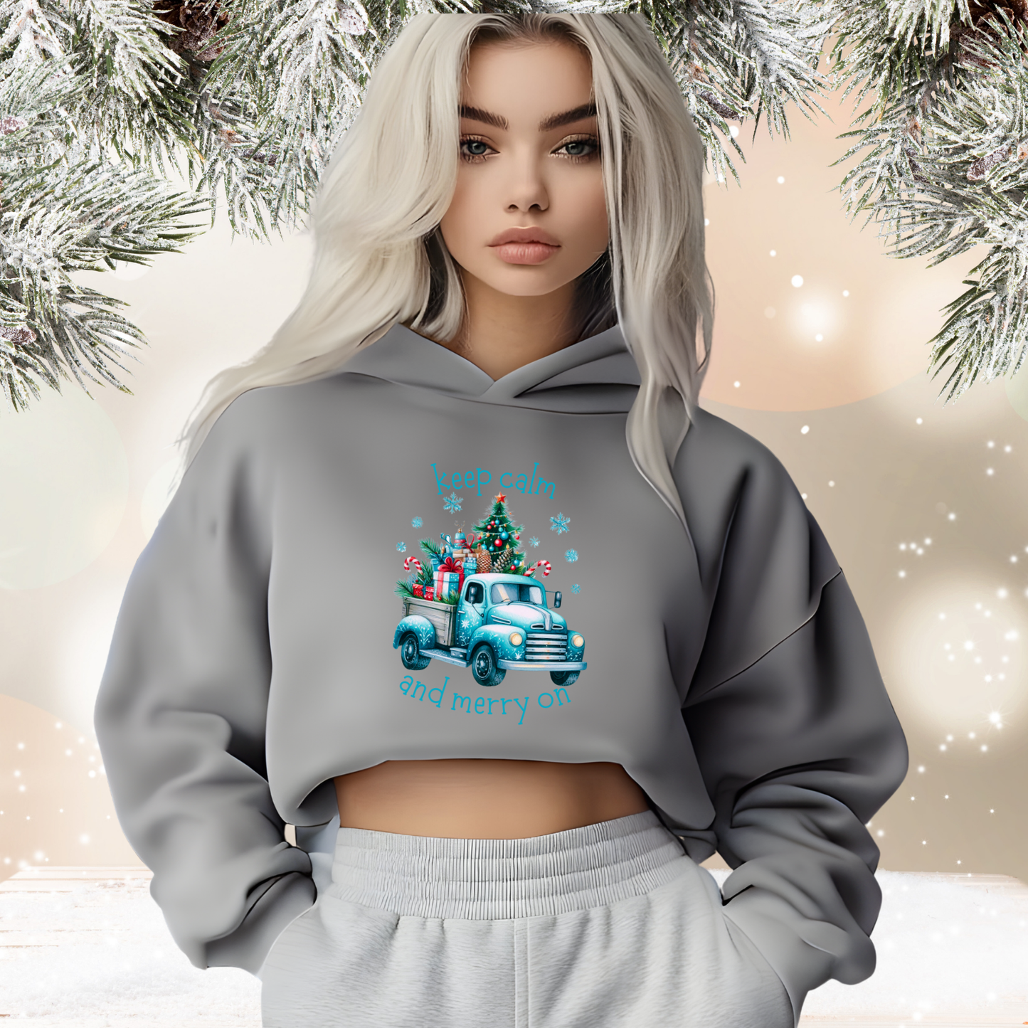 Keep Calm And Merry On Crop Hoodie