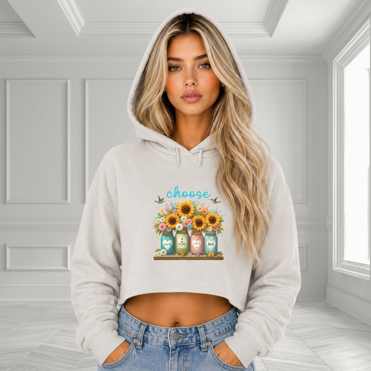 Choose Faith, Hope, Love, Joy Crop Hoodie