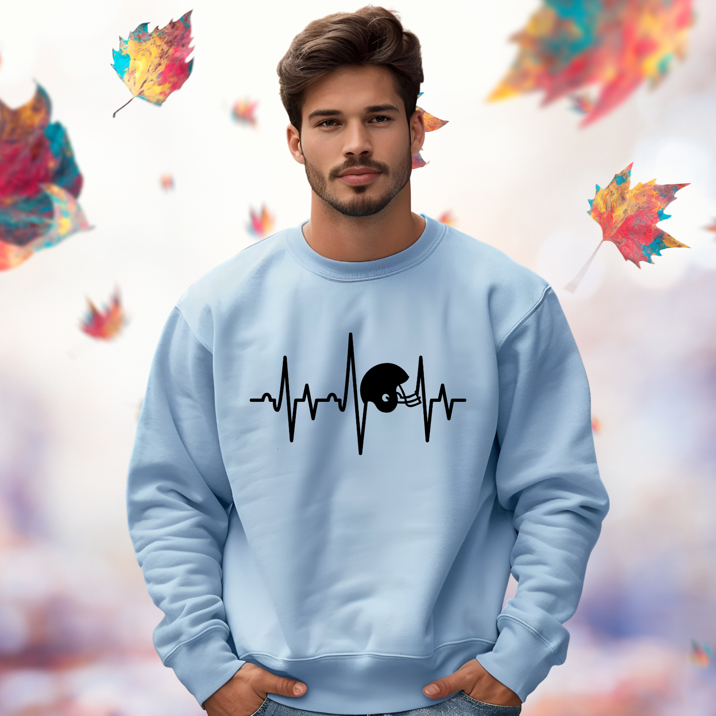 Football Helmet Heartbeat Crewneck Sweatshirt