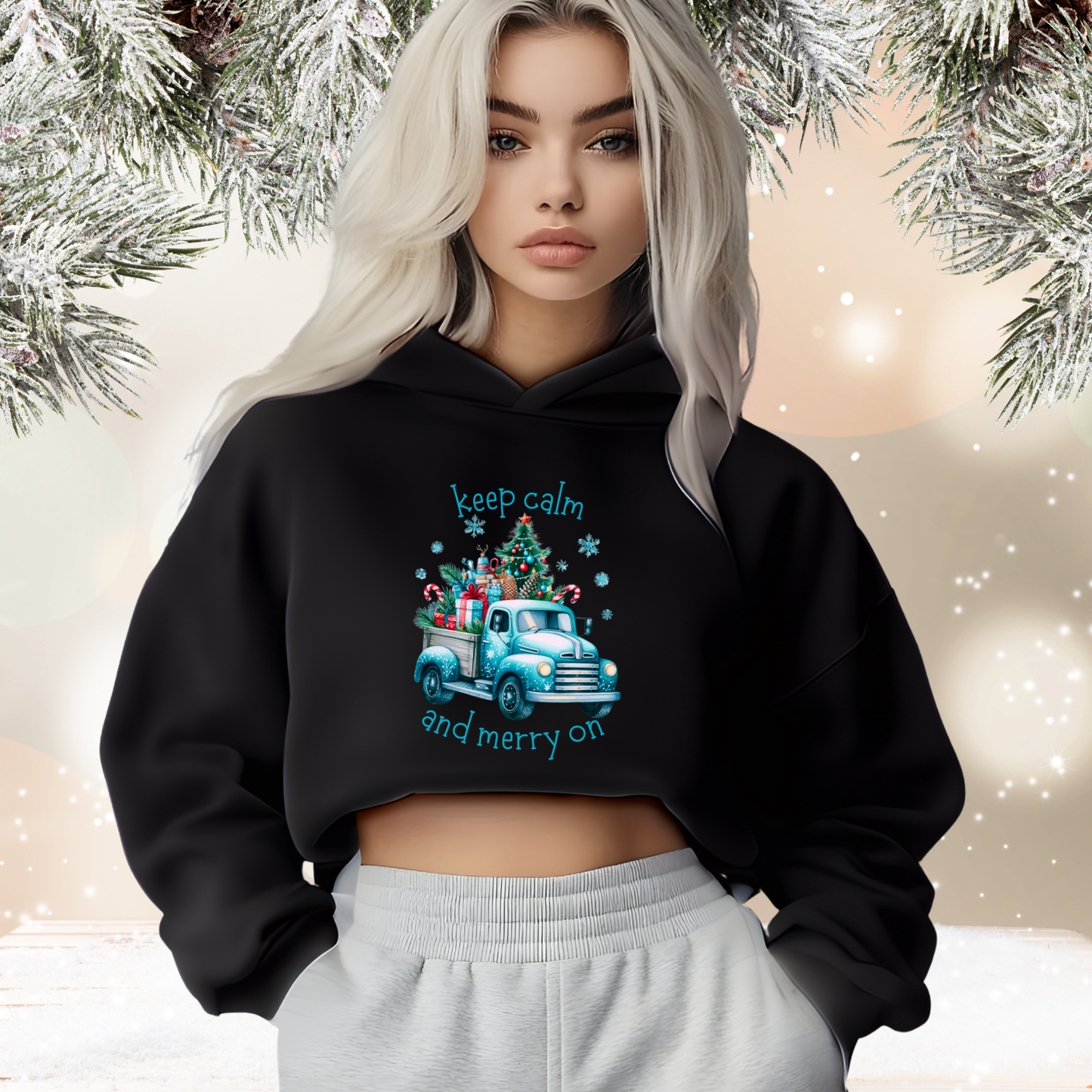 Keep Calm And Merry On Crop Hoodie