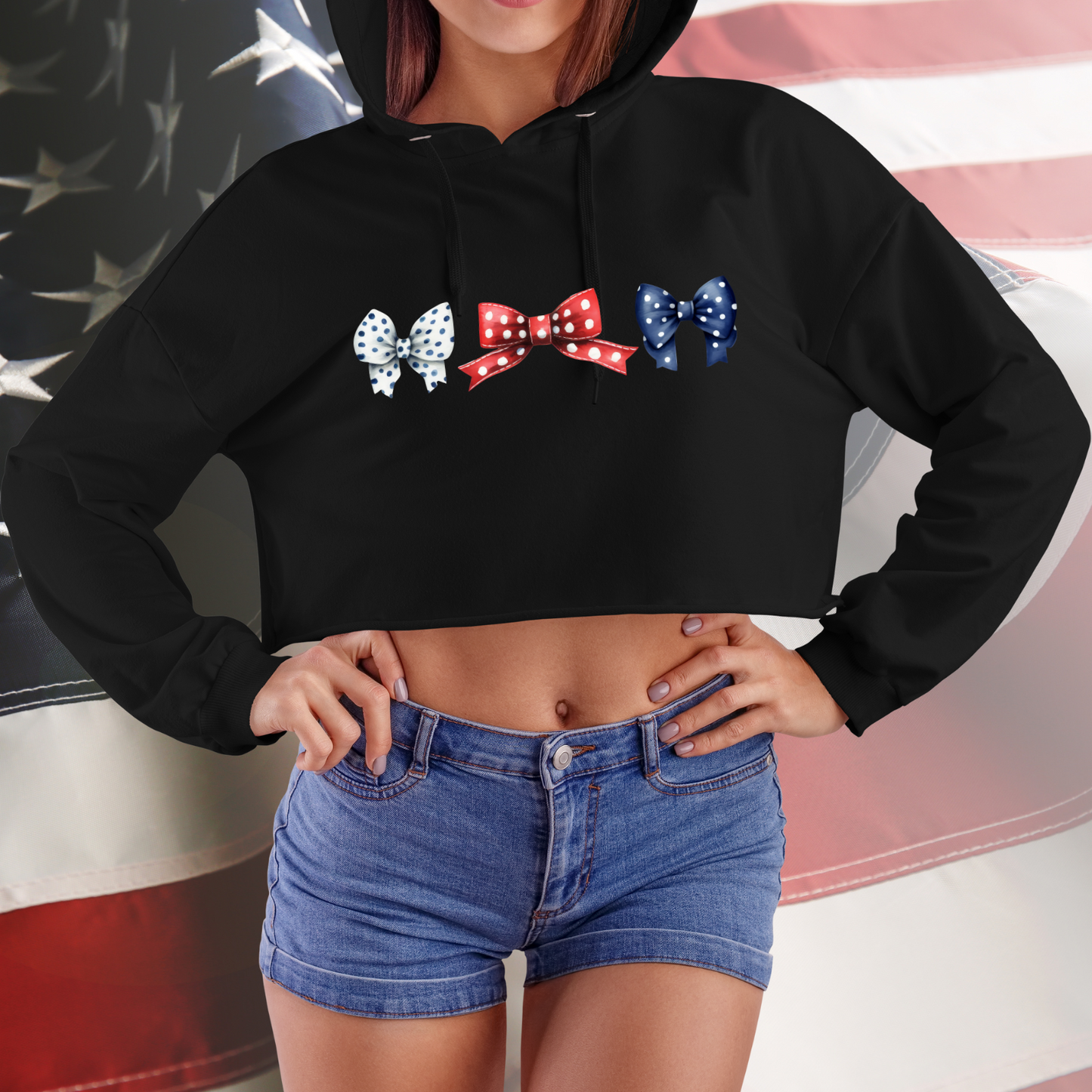 Patriotic Bows Crop Hoodie