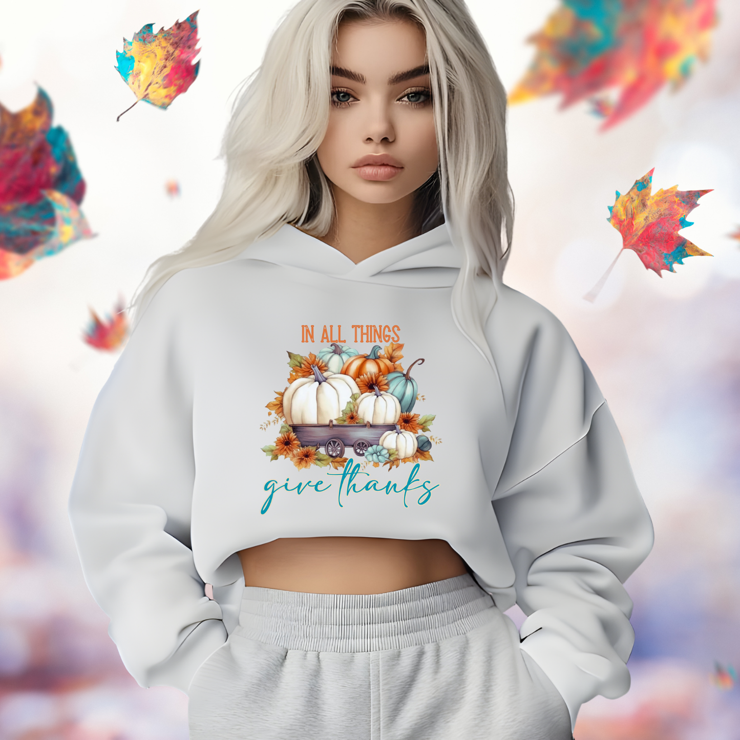 In All Things Give Thanks Crop Hoodie