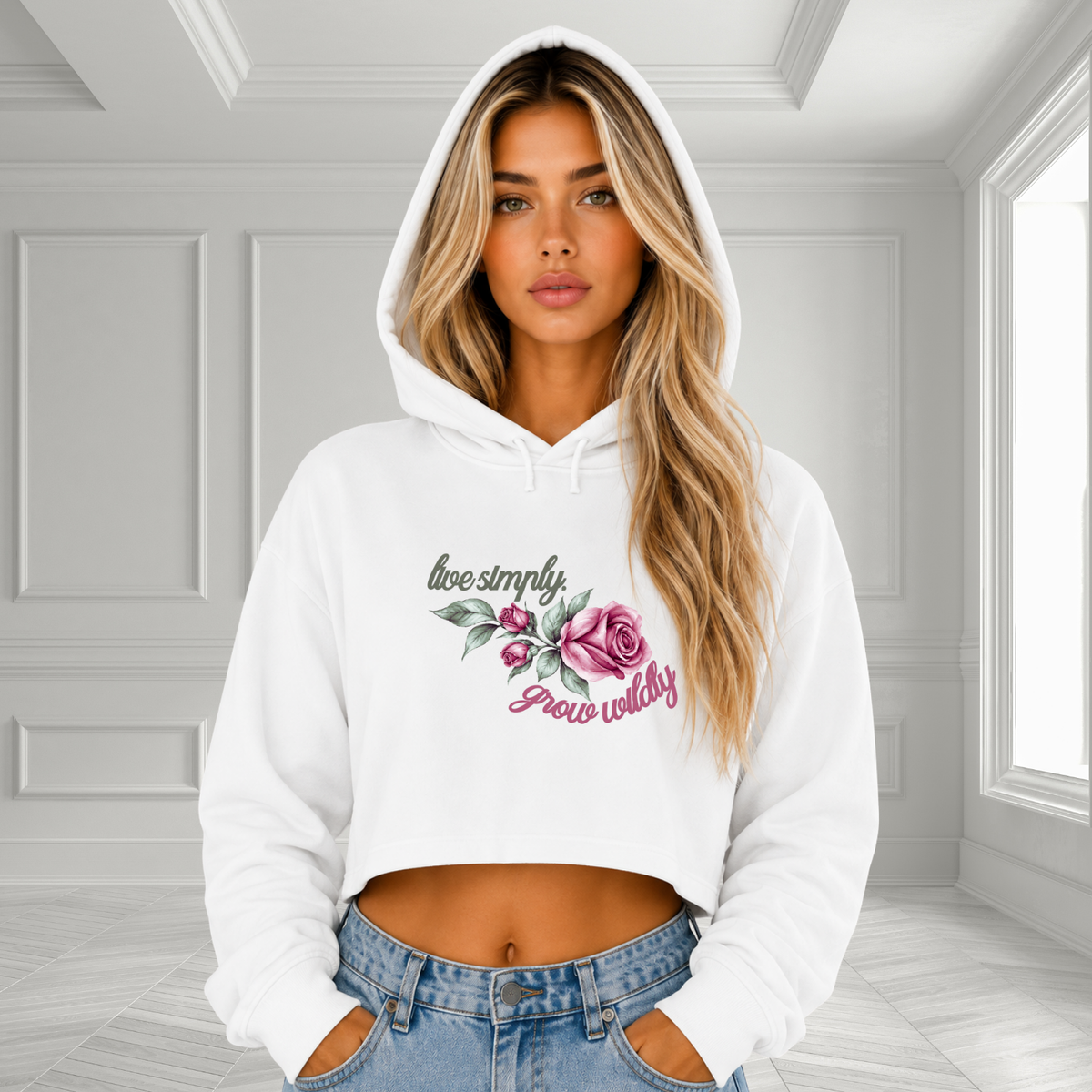 Live Simply, Grow Wildly Crop Hoodie