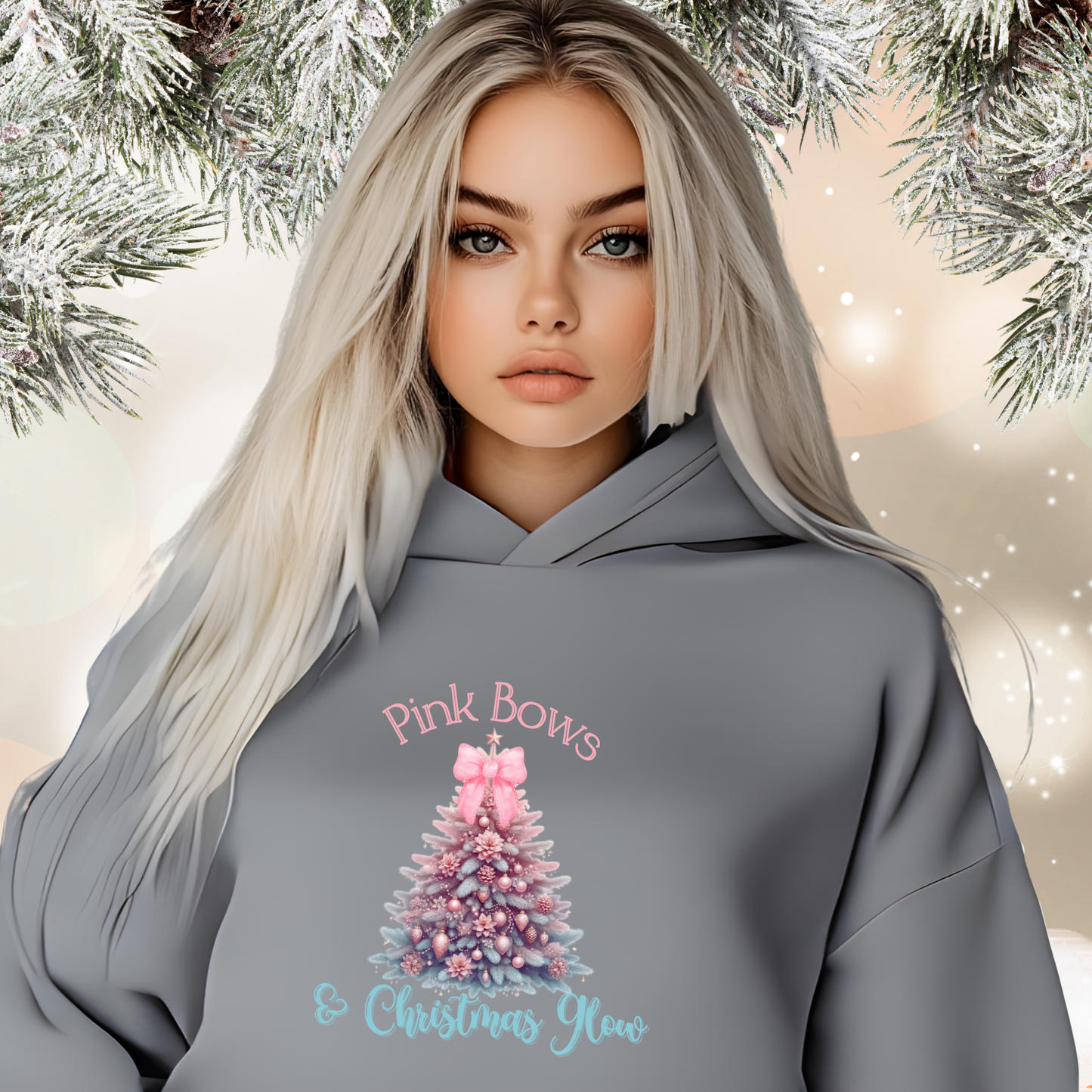 Pink Bows & Christmas Glow Crop Hoodie