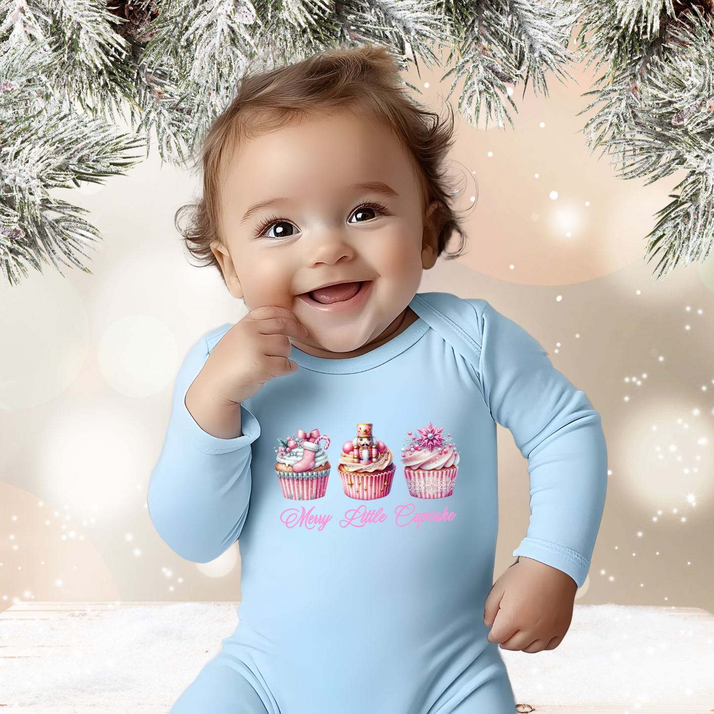 Merry Little Cupcake Infant Long Sleeve Onesie