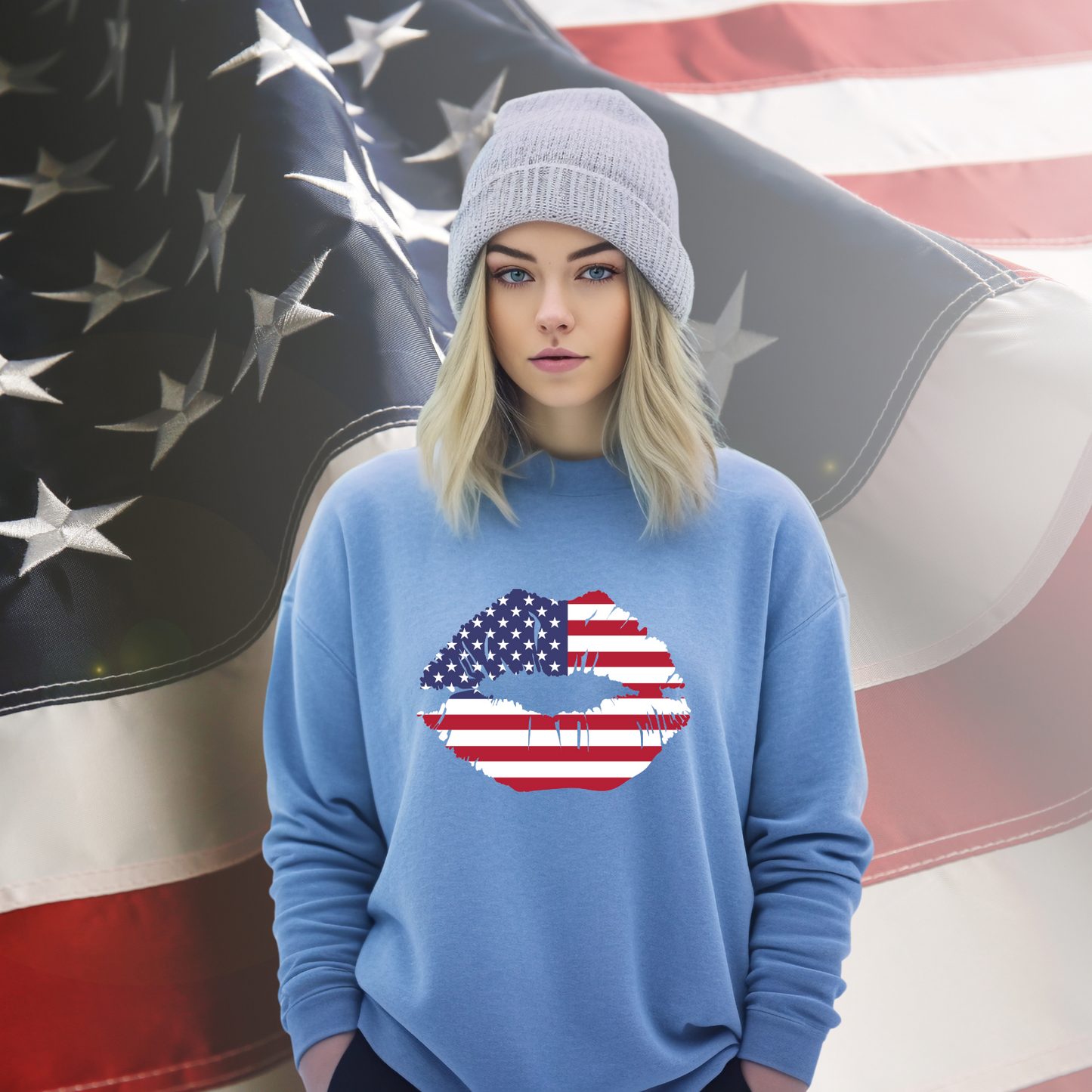 American Flag Lips Crewneck Sweatshirt