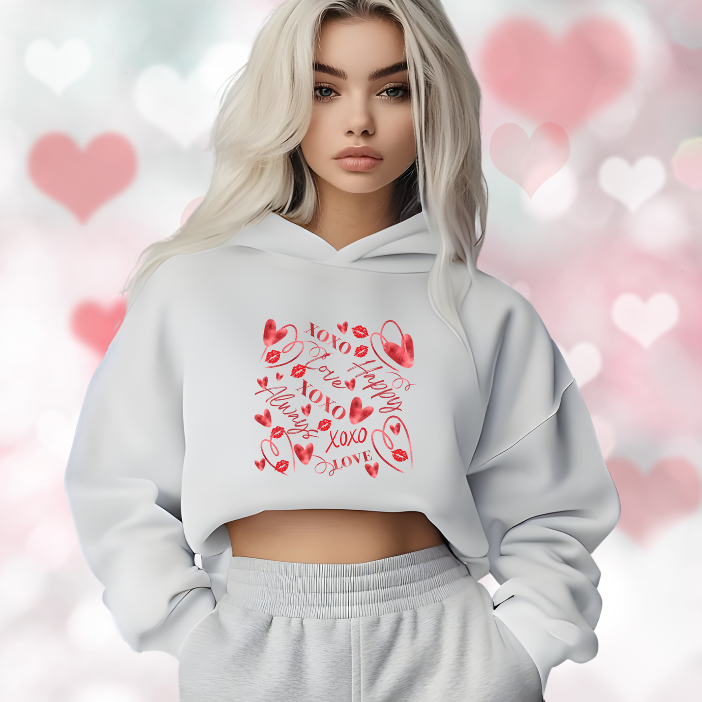 Valentine Word Art Crop Hoodie