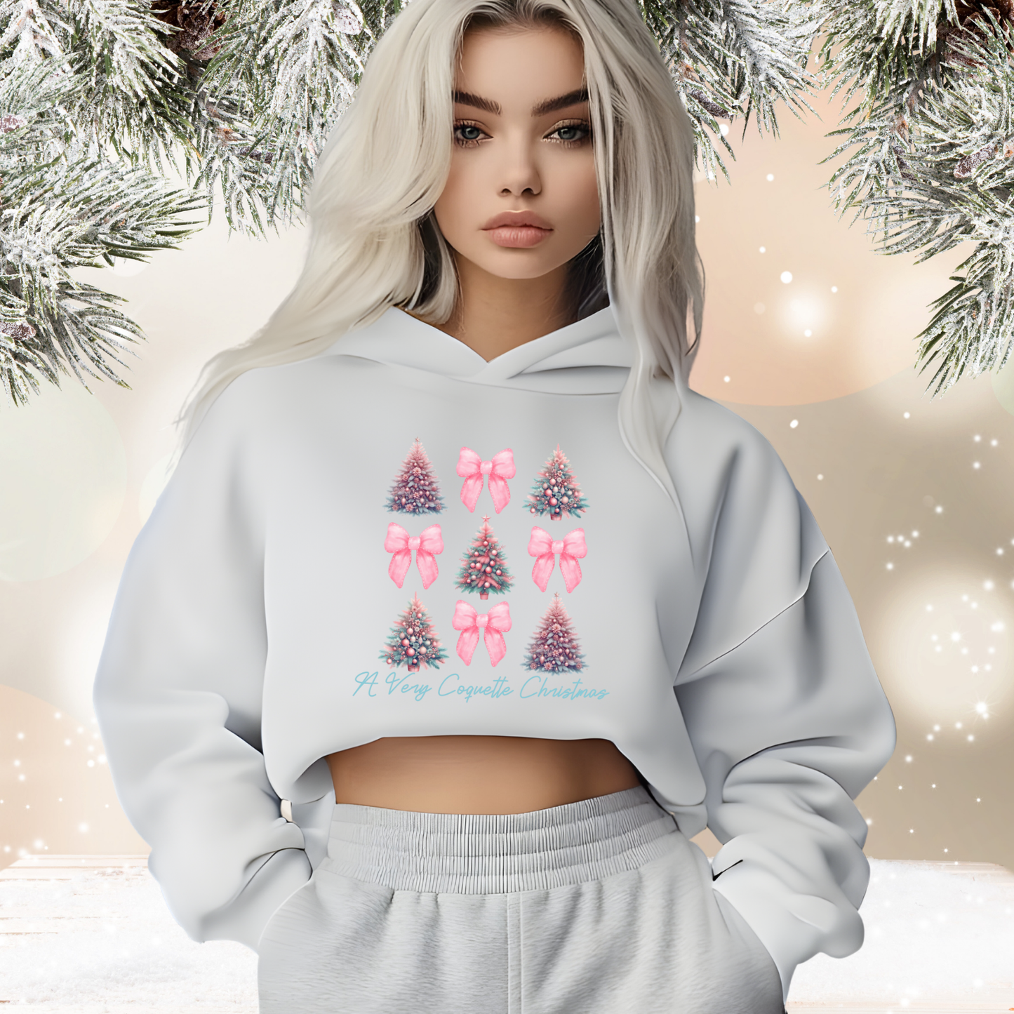 A Very Coquette Christmas Crop Hoodie