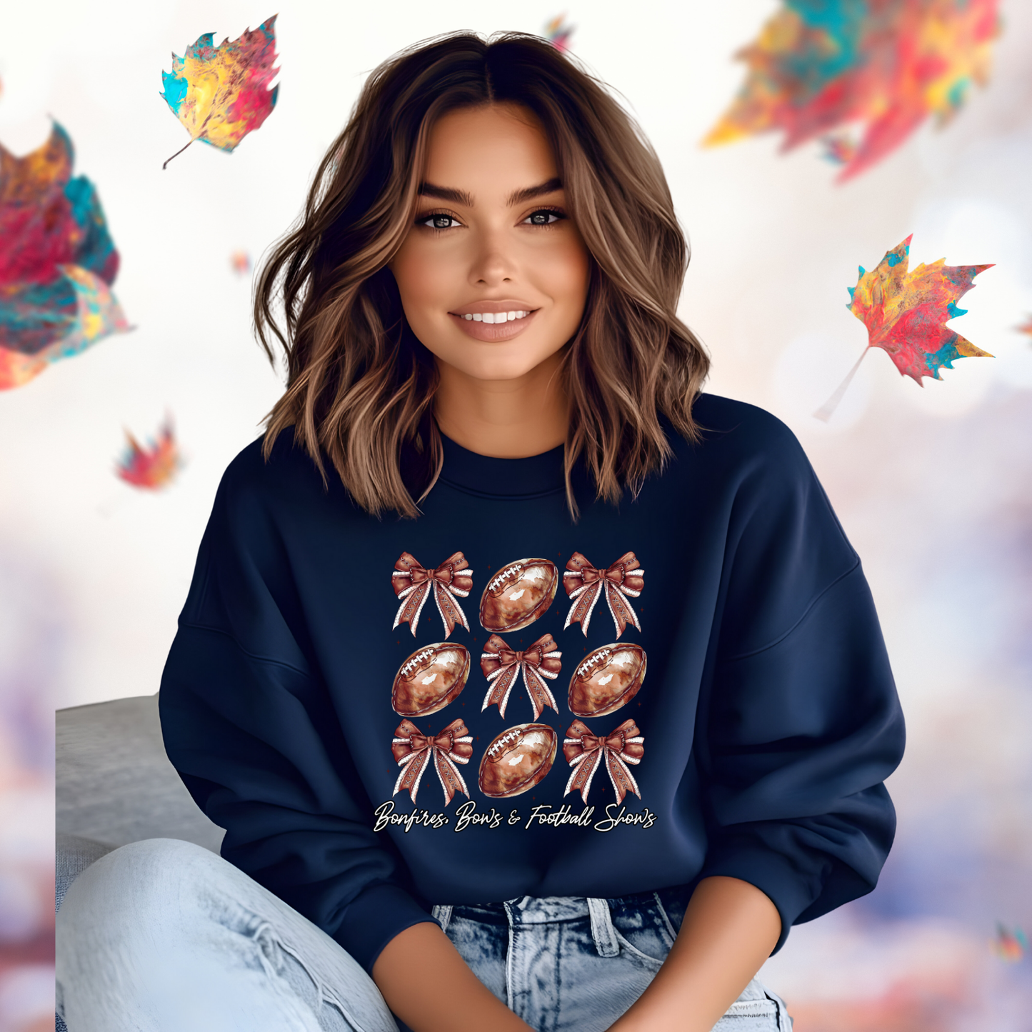 Bonfires, Bows, & Football Shows Crewneck Sweatshirt