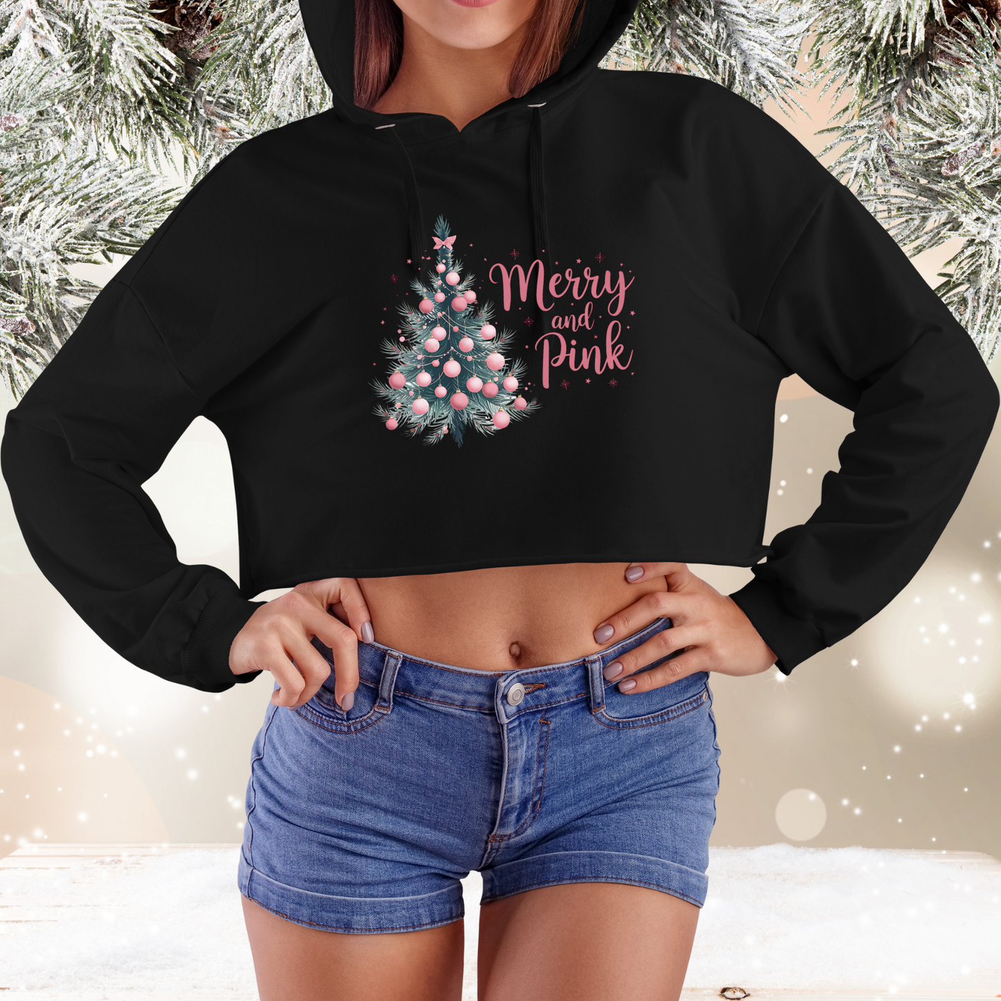 Merry And Pink Crop Hoodie