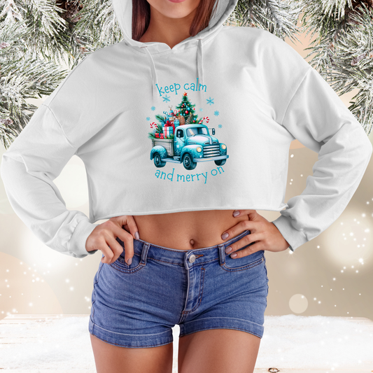 Keep Calm And Merry On Crop Hoodie