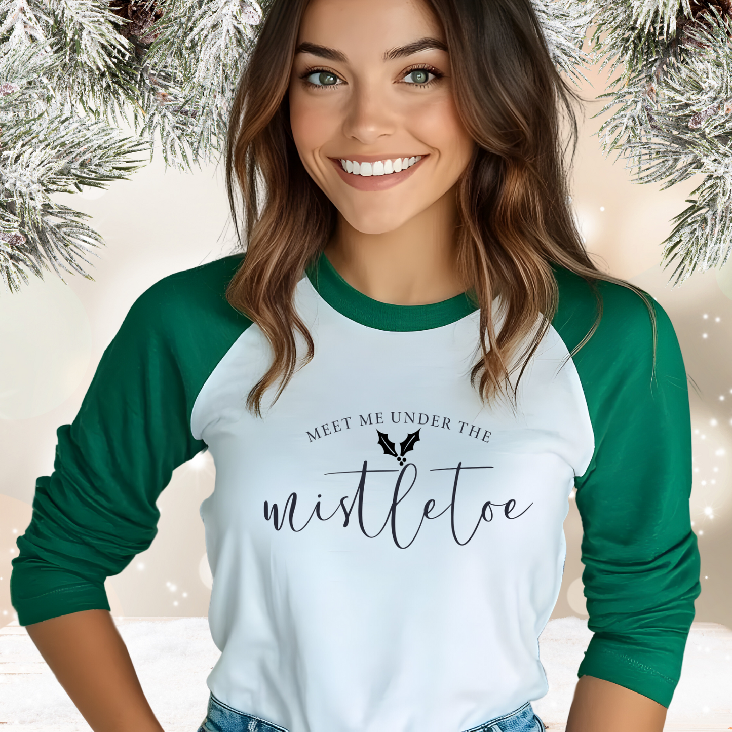 Meet Me Under The Mistletoe Baseball Tee