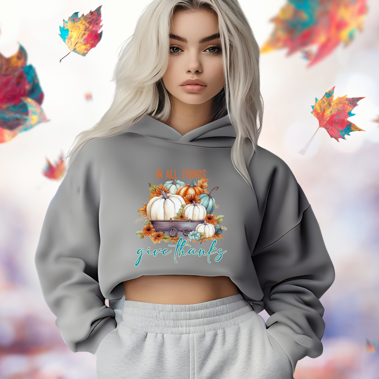 In All Things Give Thanks Crop Hoodie