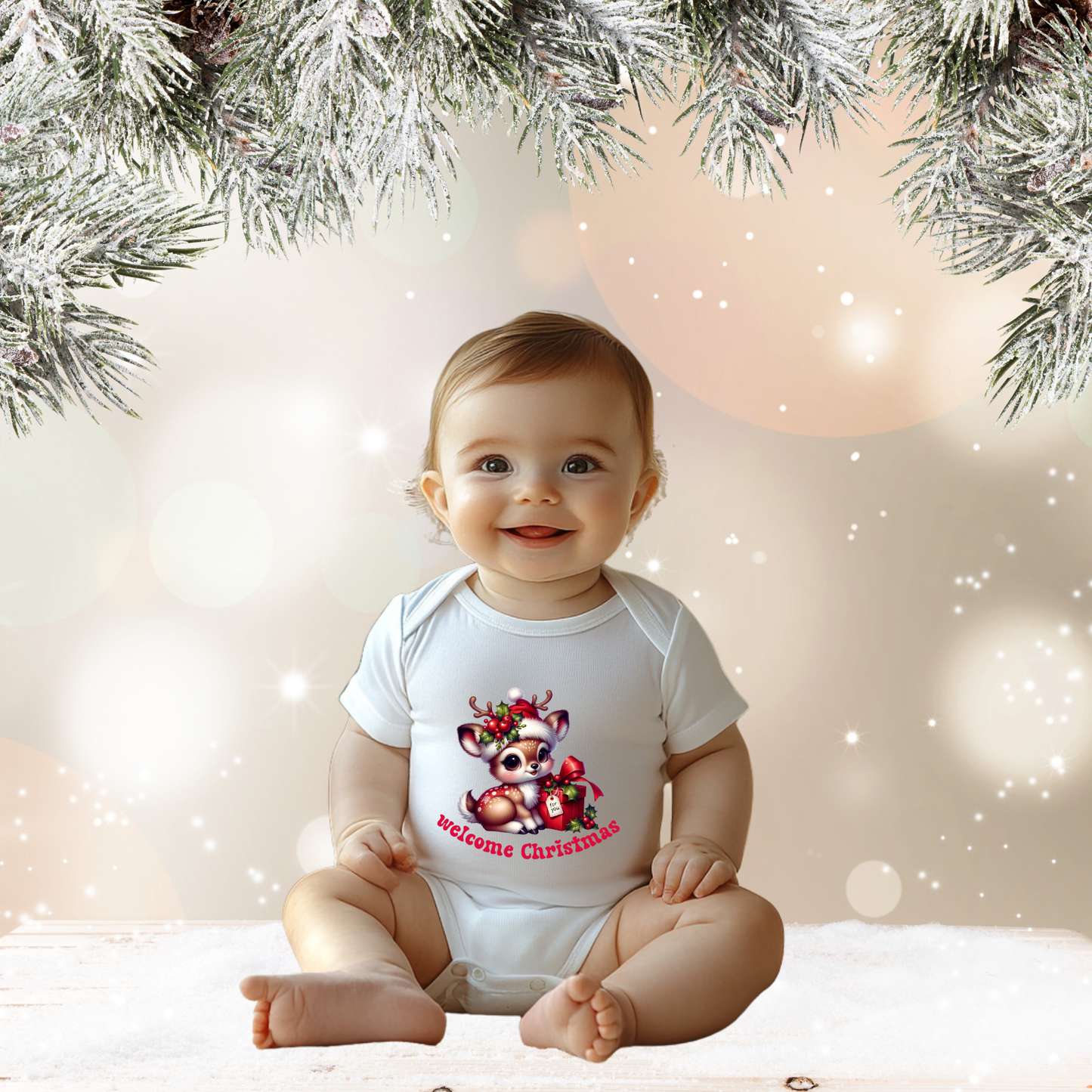 Welcome Christmas Infant Short Sleeve Onesie