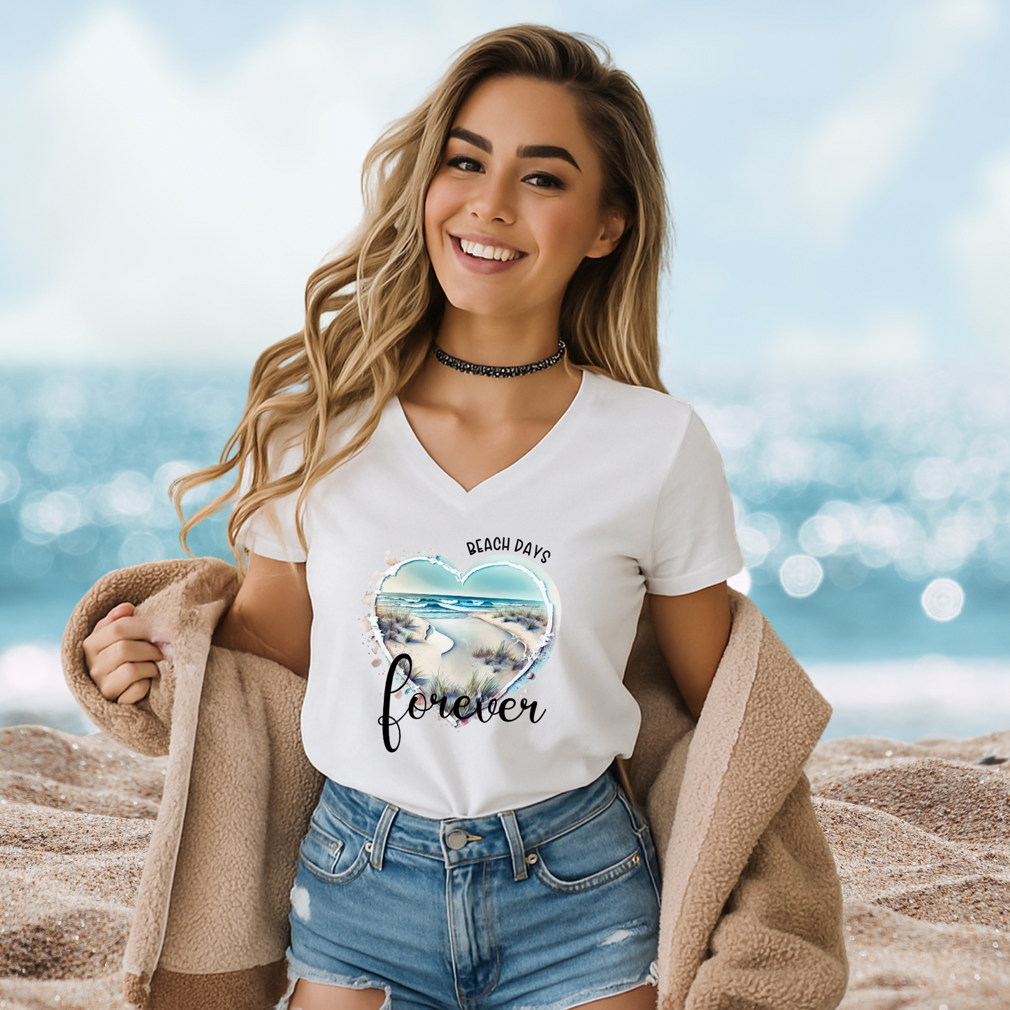 Beach Days Forever V-Neck Tee