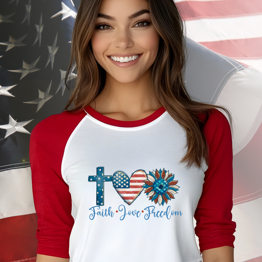 Faith Love Freedom Baseball Tee