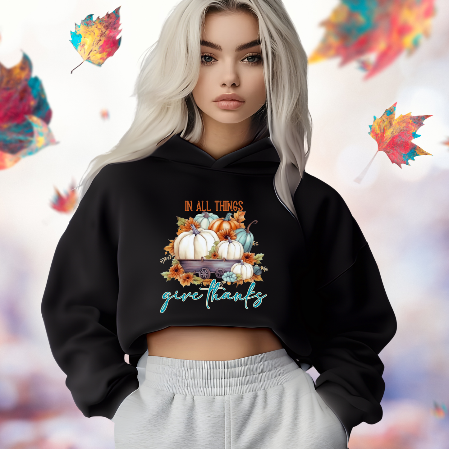 In All Things Give Thanks Crop Hoodie