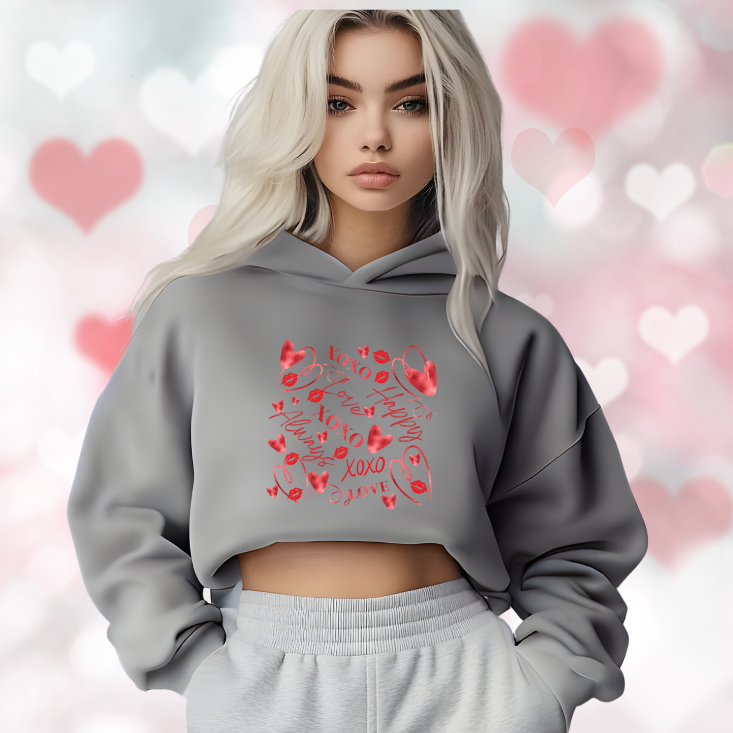 Valentine Word Art Crop Hoodie