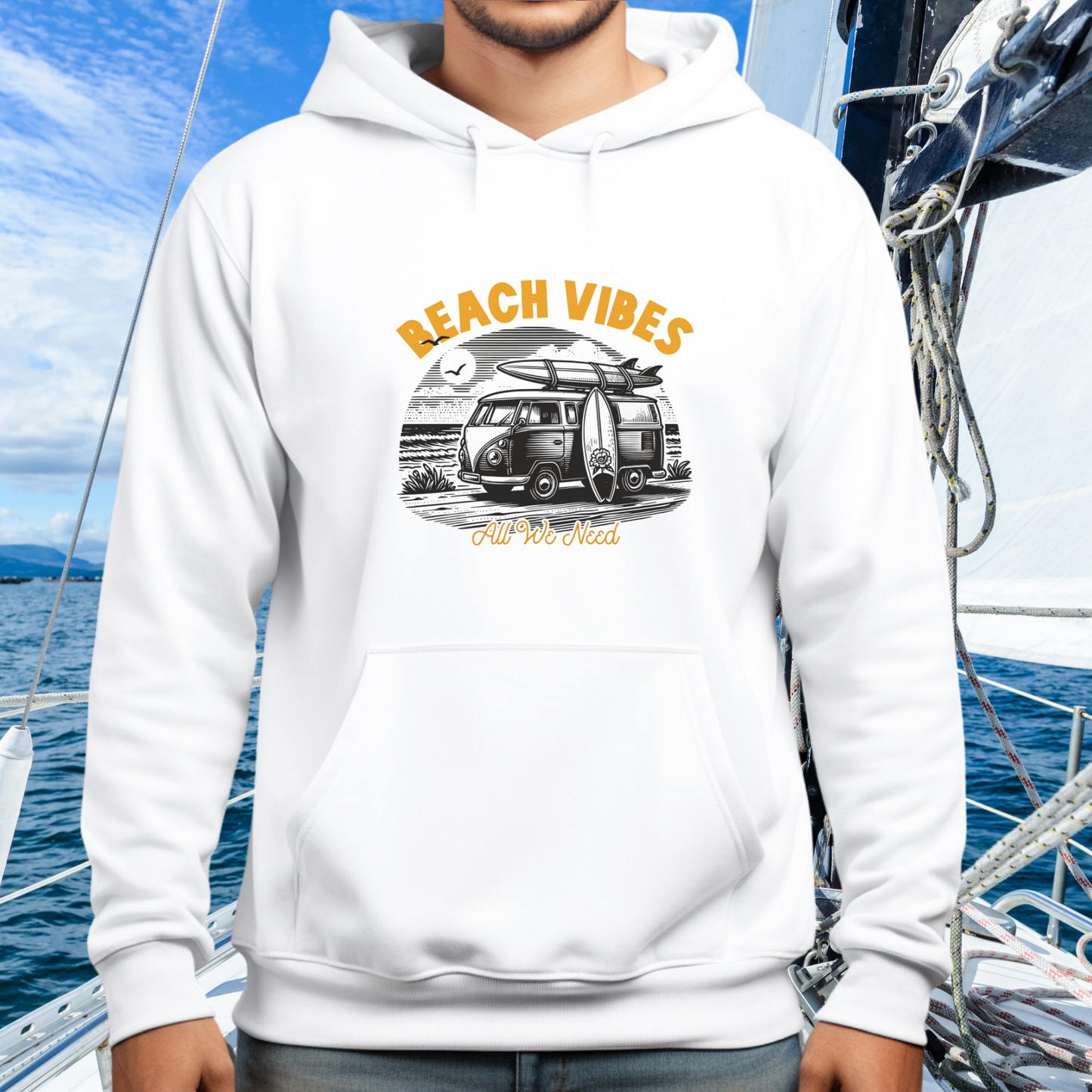 Retro Beach Vibes Pullover Hoodie