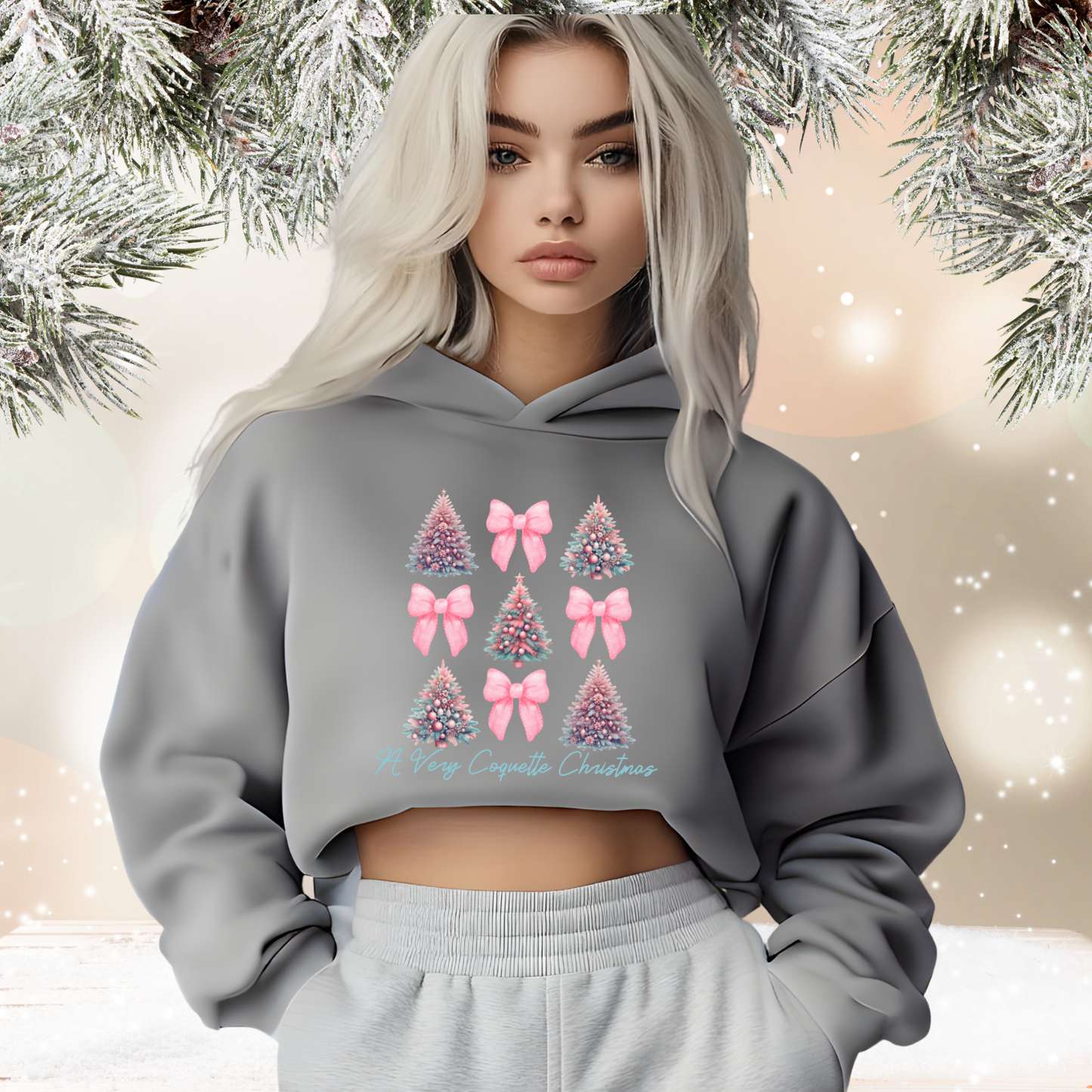 A Very Coquette Christmas Crop Hoodie