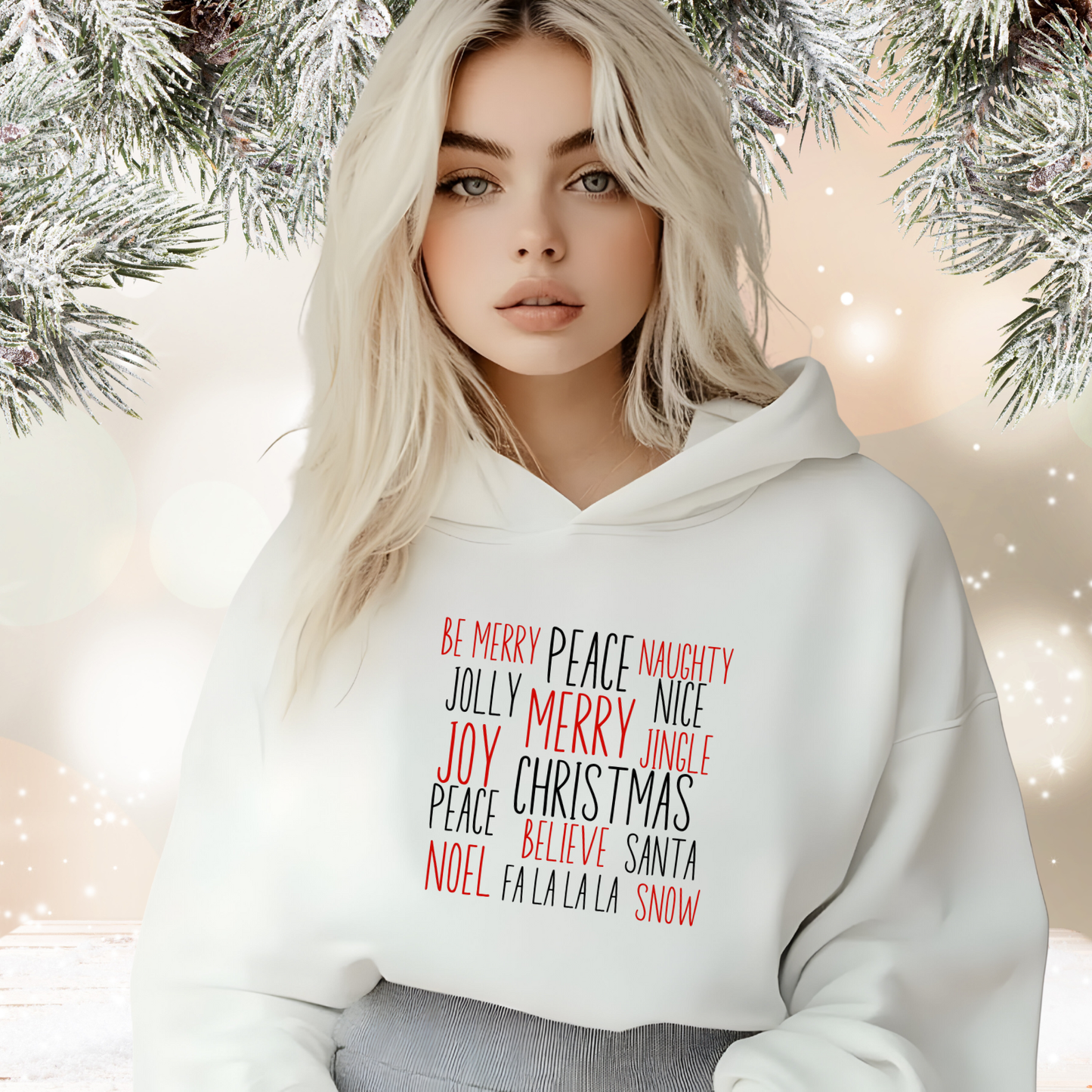 Festive Holiday Words Crop Hoodie