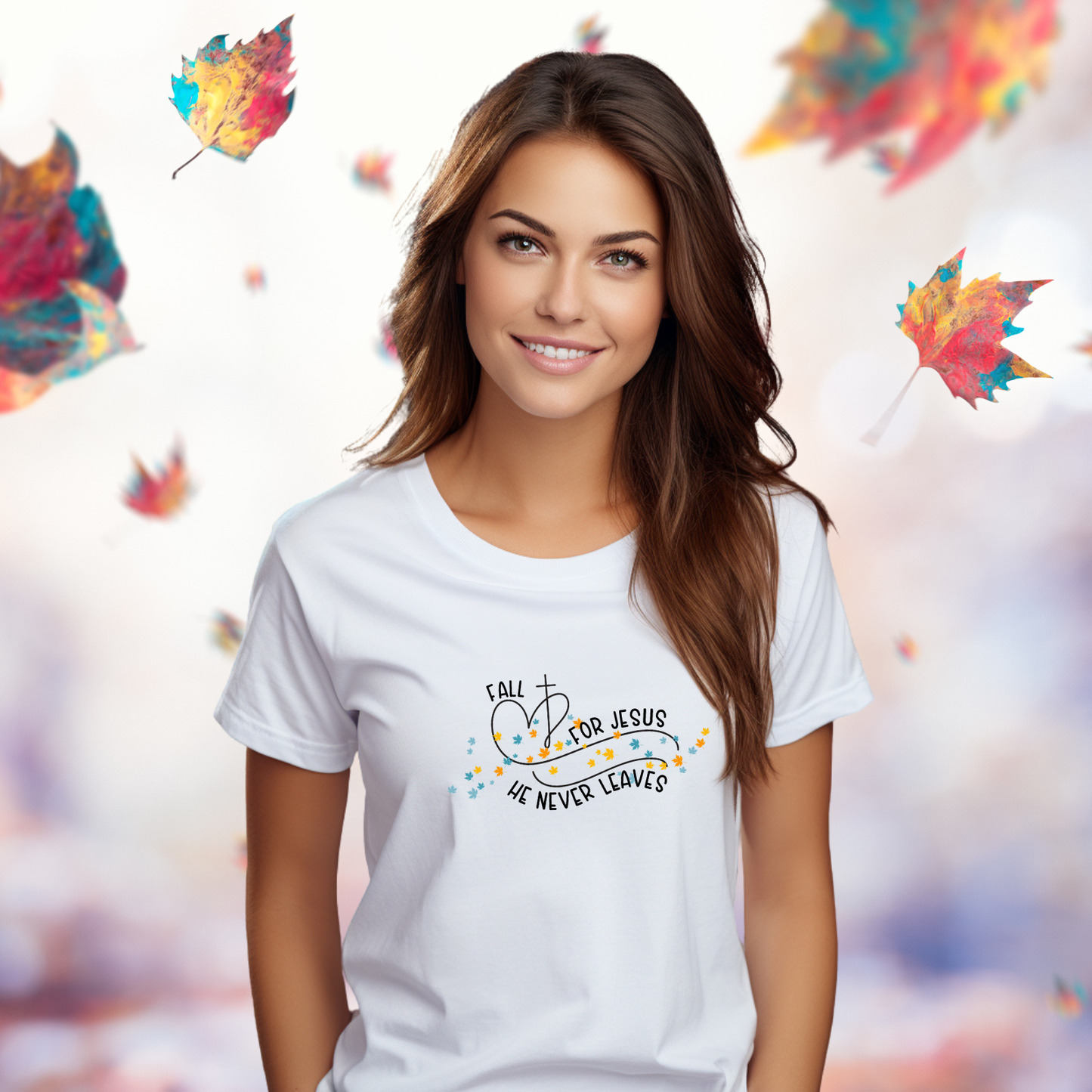 Fall for Jesus, He Never Leaves T-Shirt