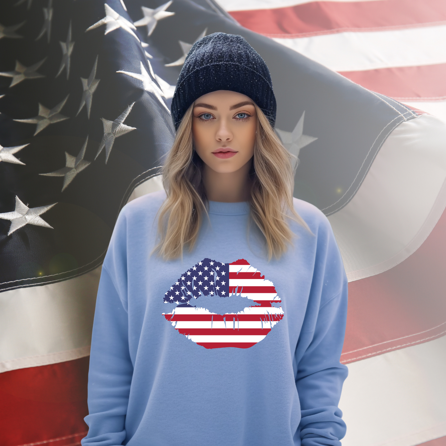 American Flag Lips Crewneck Sweatshirt