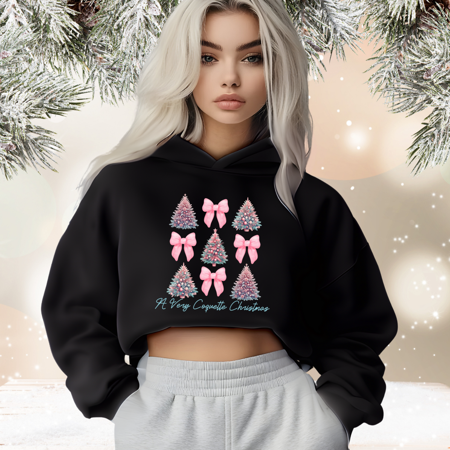 A Very Coquette Christmas Crop Hoodie