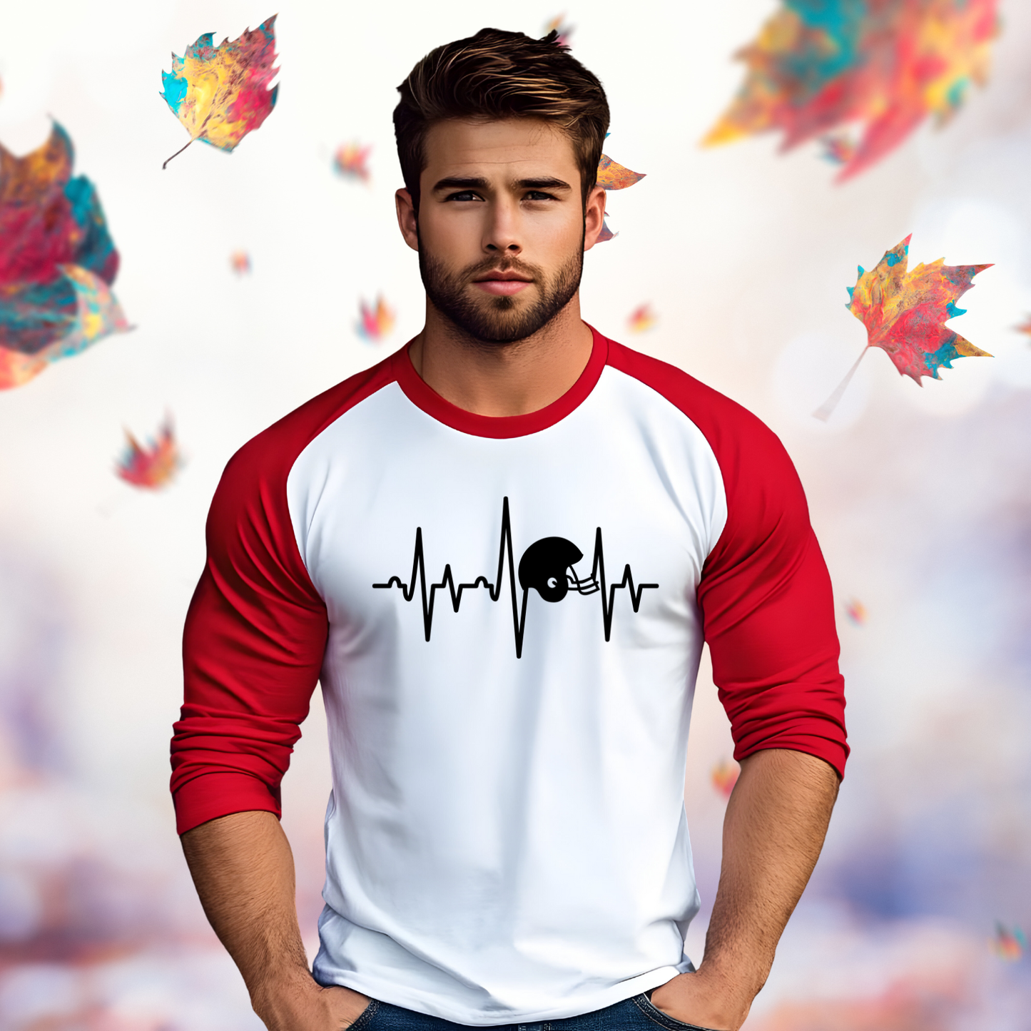 Football Helmet Heartbeat Baseball Tee