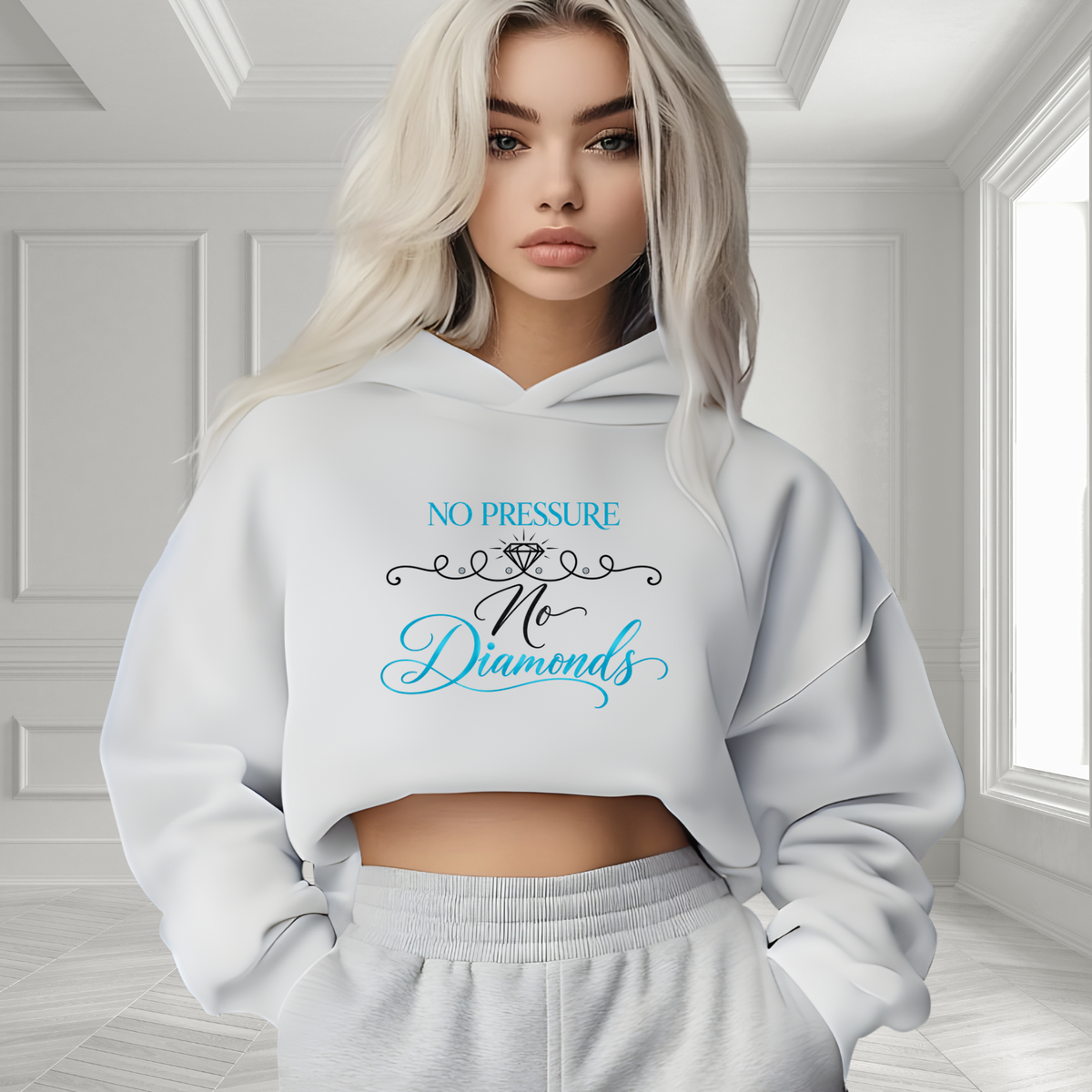 No Pressure No Diamonds Crop Hoodie