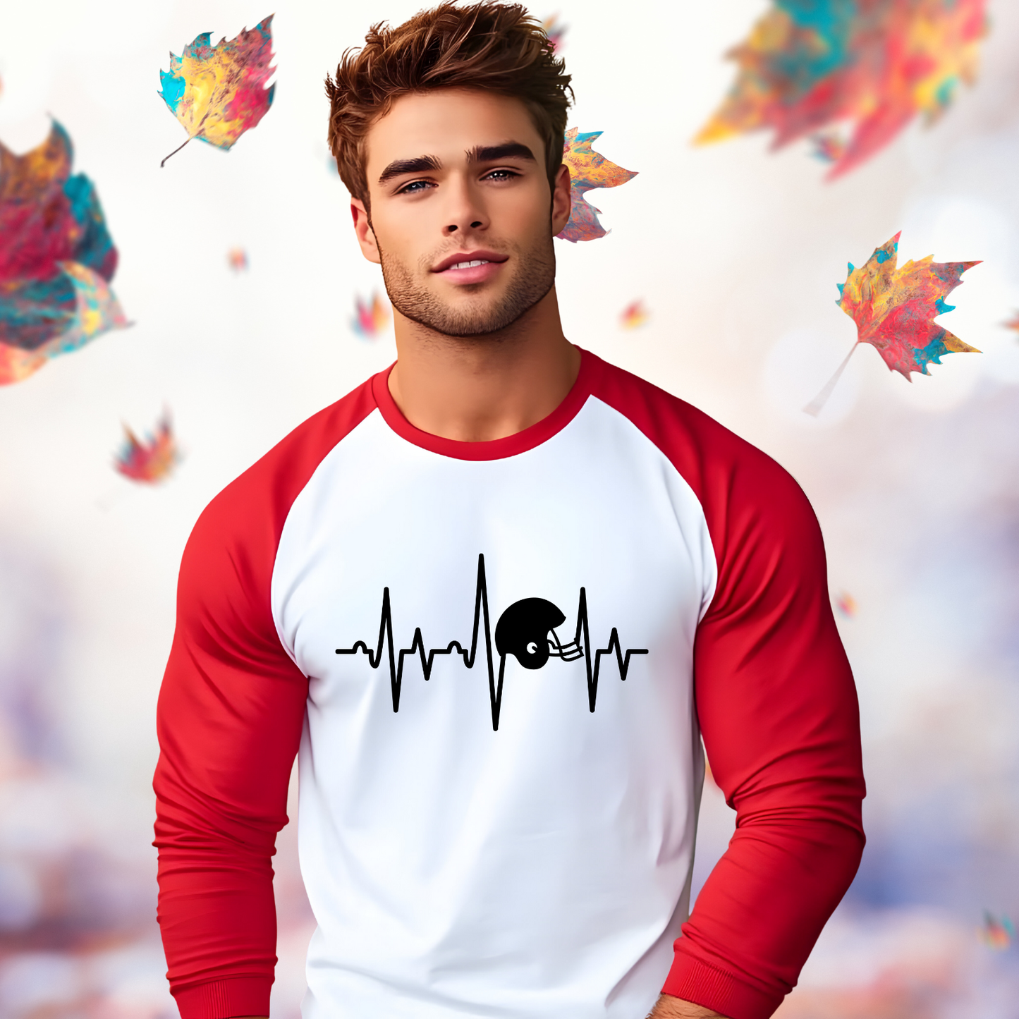 Football Helmet Heartbeat Baseball Tee