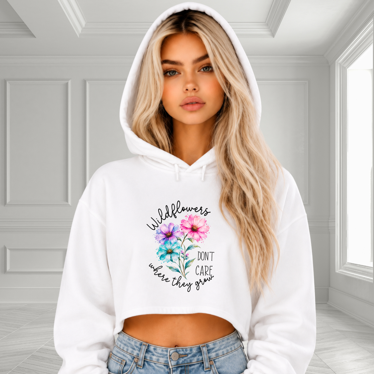 Wildflowers Don’t Care Where They Grow Crop Hoodie