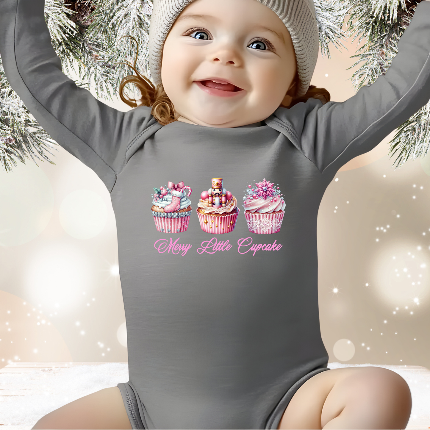 Merry Little Cupcake Infant Long Sleeve Onesie