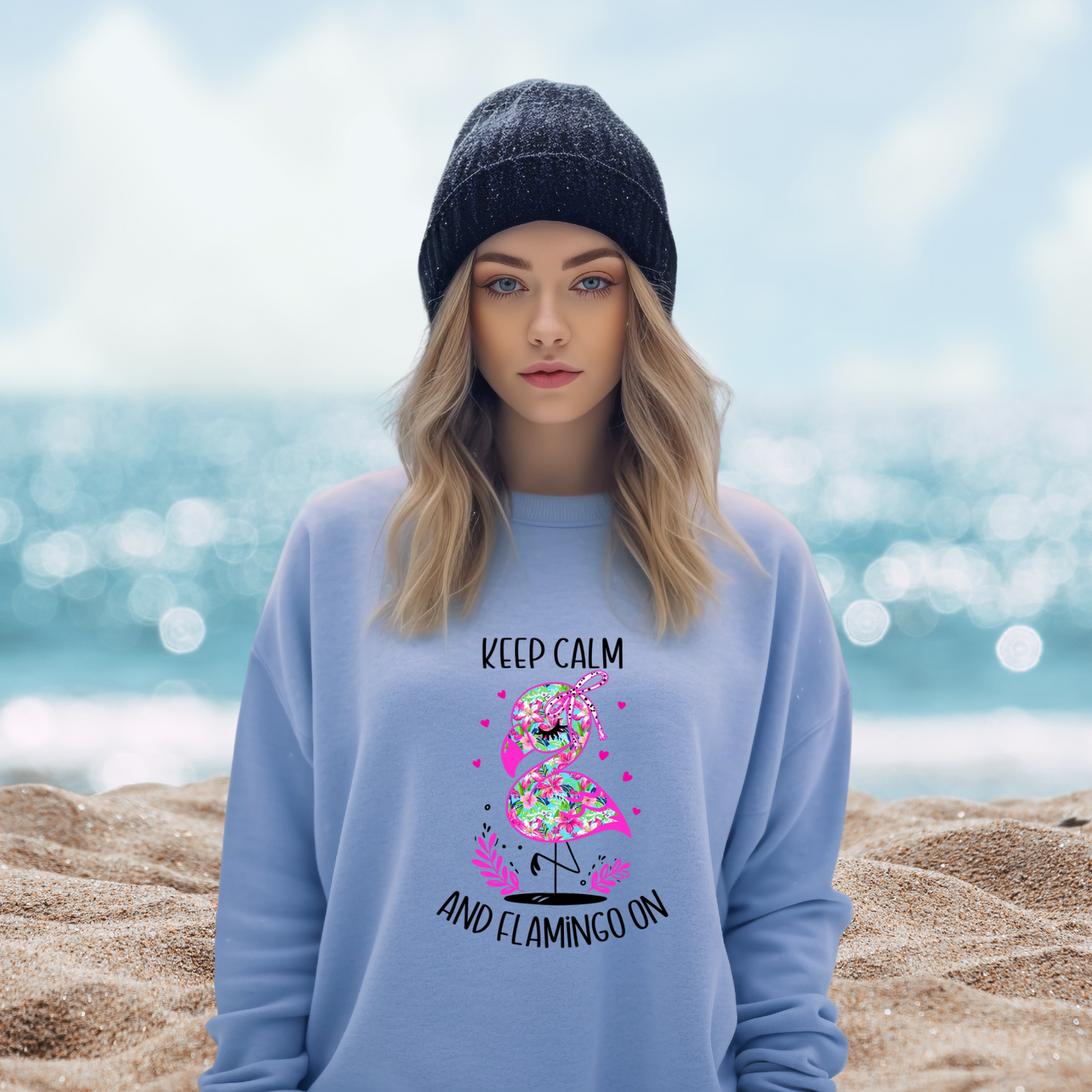 Keep Calm And Flamingo On Crewneck Sweatshirt