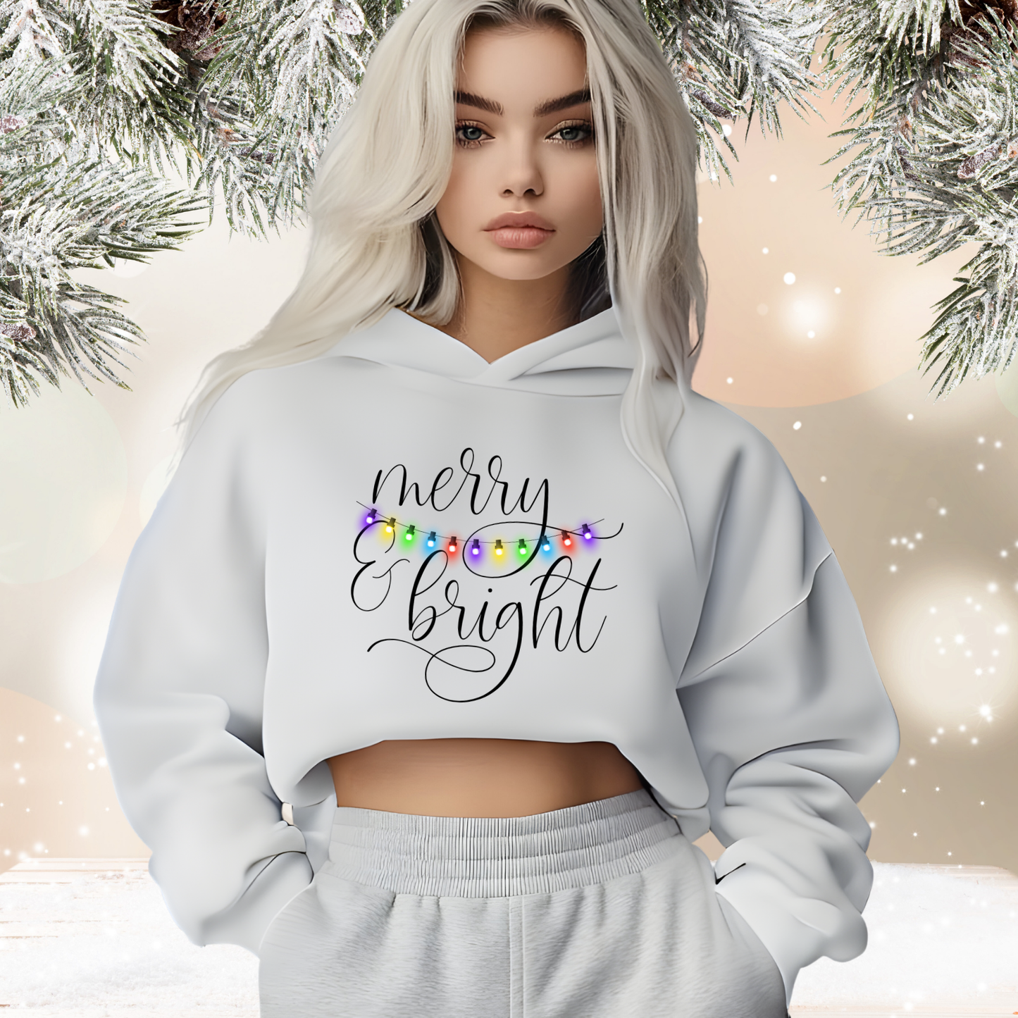 Merry & Bright Crop Hoodie