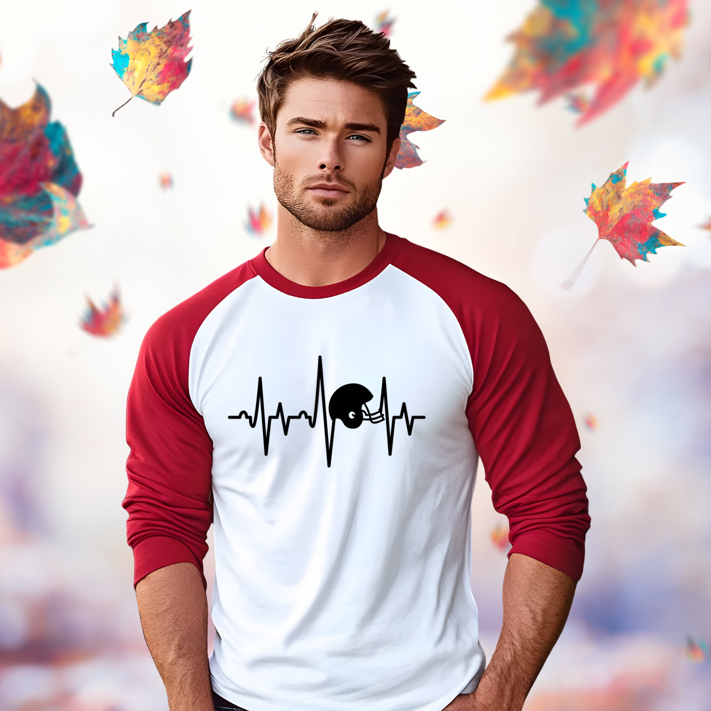 Football Helmet Heartbeat Baseball Tee