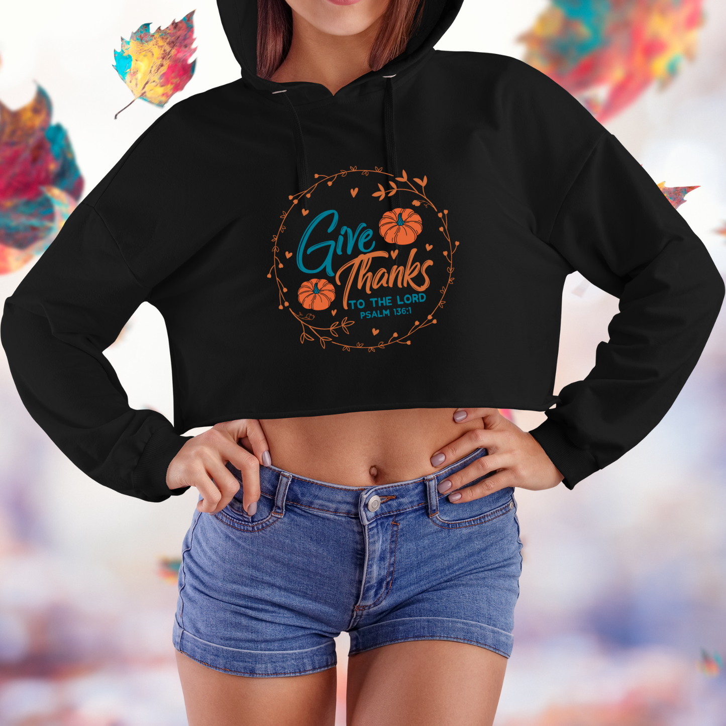 Give Thanks To The Lord Crop Hoodie