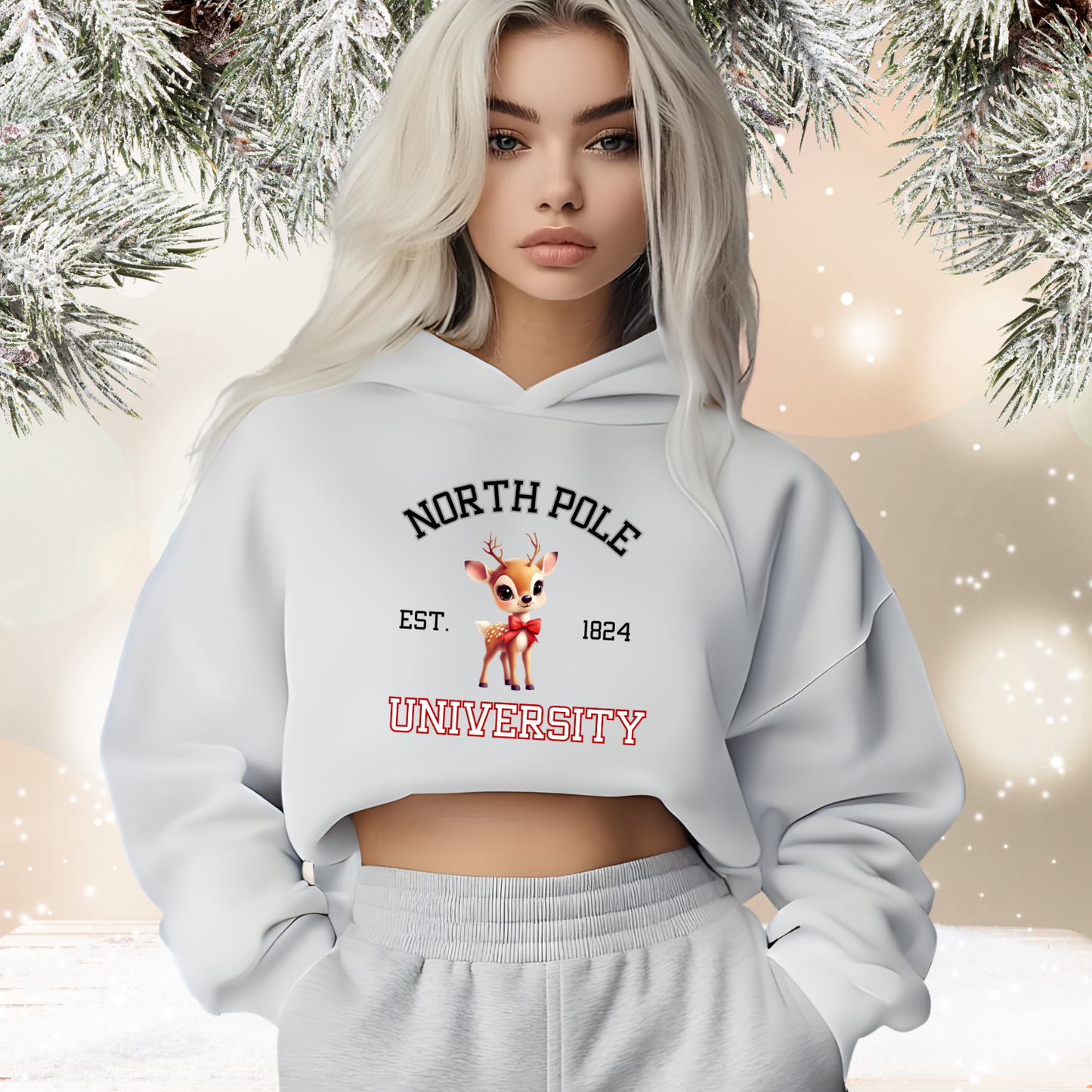 North Pole University Crop Hoodie