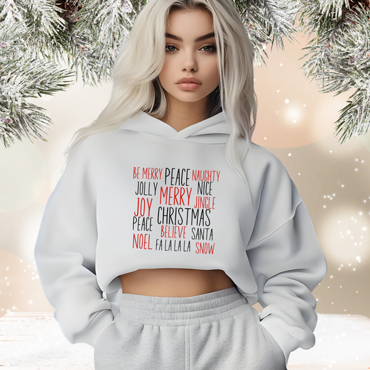 Festive Holiday Words Crop Hoodie