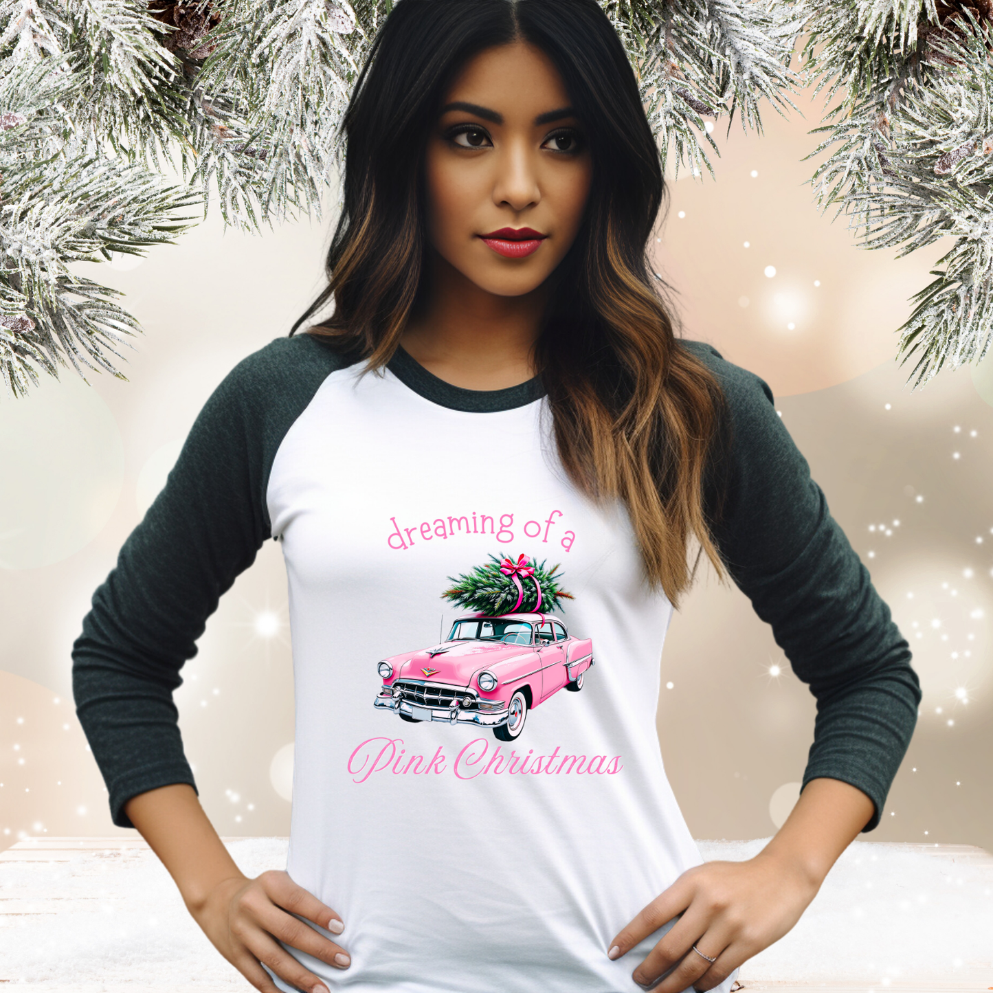 Dreaming Of A Pink Christmas Baseball Tee