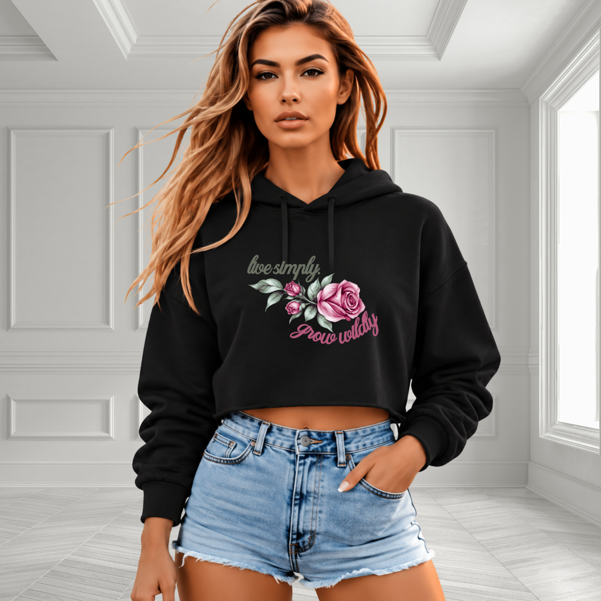 Live Simply, Grow Wildly Crop Hoodie