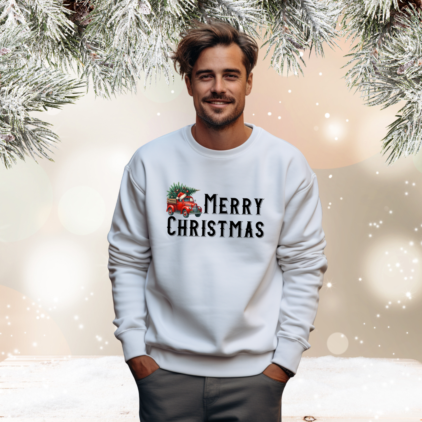 Merry Christmas Vintage Truck Crewneck Sweatshirt