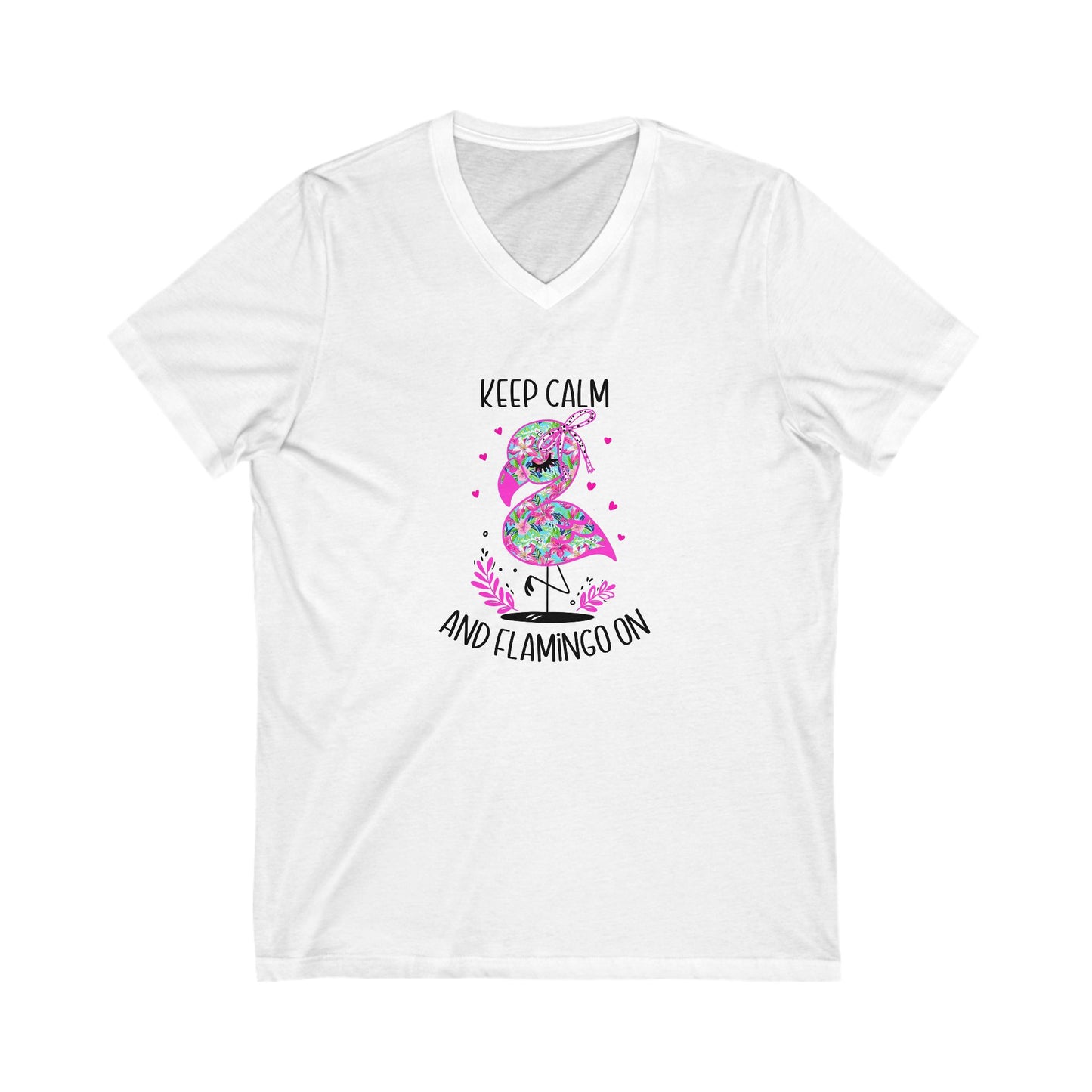 Keep Calm And Flamingo On V-Neck Tee