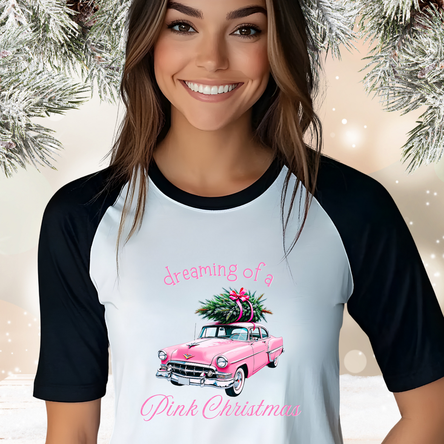 Dreaming Of A Pink Christmas Baseball Tee