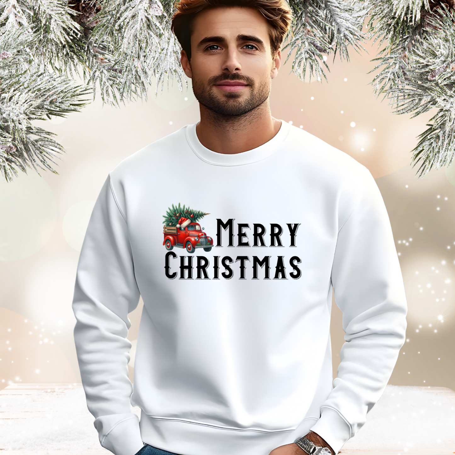 Merry Christmas Vintage Truck Crewneck Sweatshirt