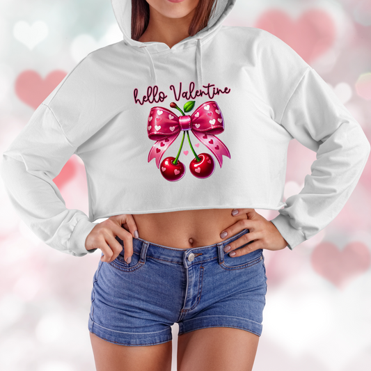 Hello Valentine Crop Hoodie