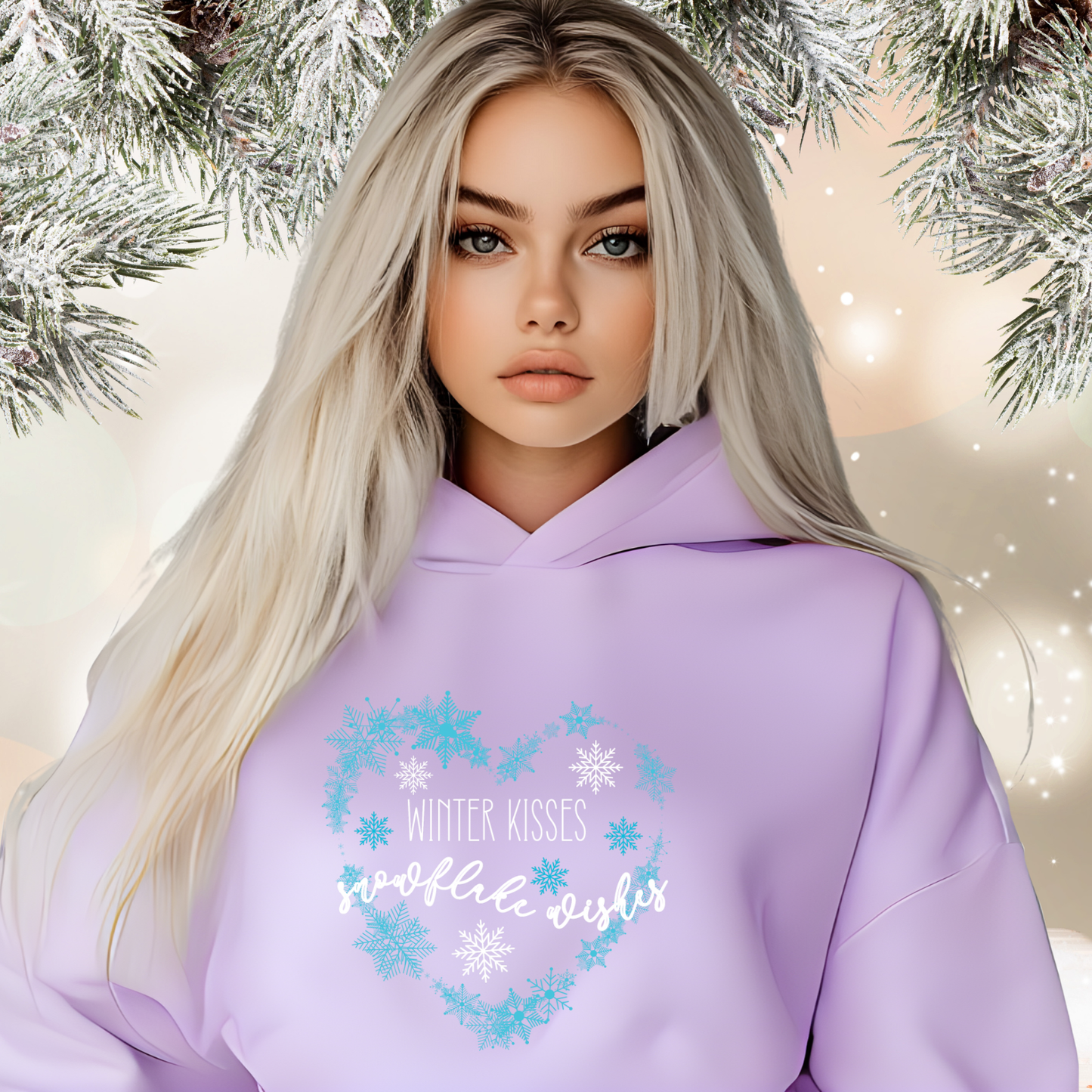 Winter Kisses, Snowflake Wishes Crop Hoodie